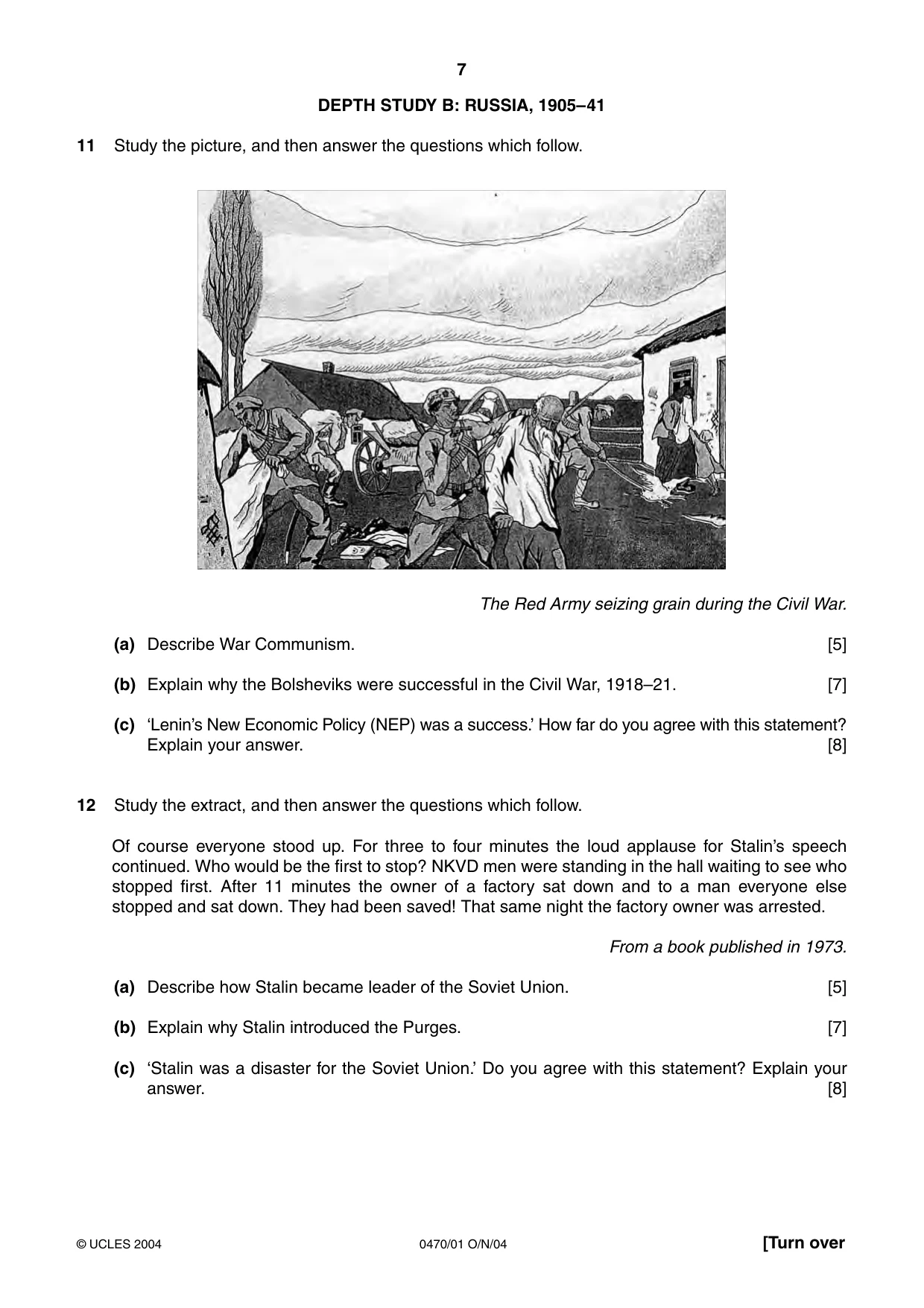 Cambridge IGCSE History 0470 2004 Oct/Nov Paper 1 · Variant 1 question paper, page 7 of 20