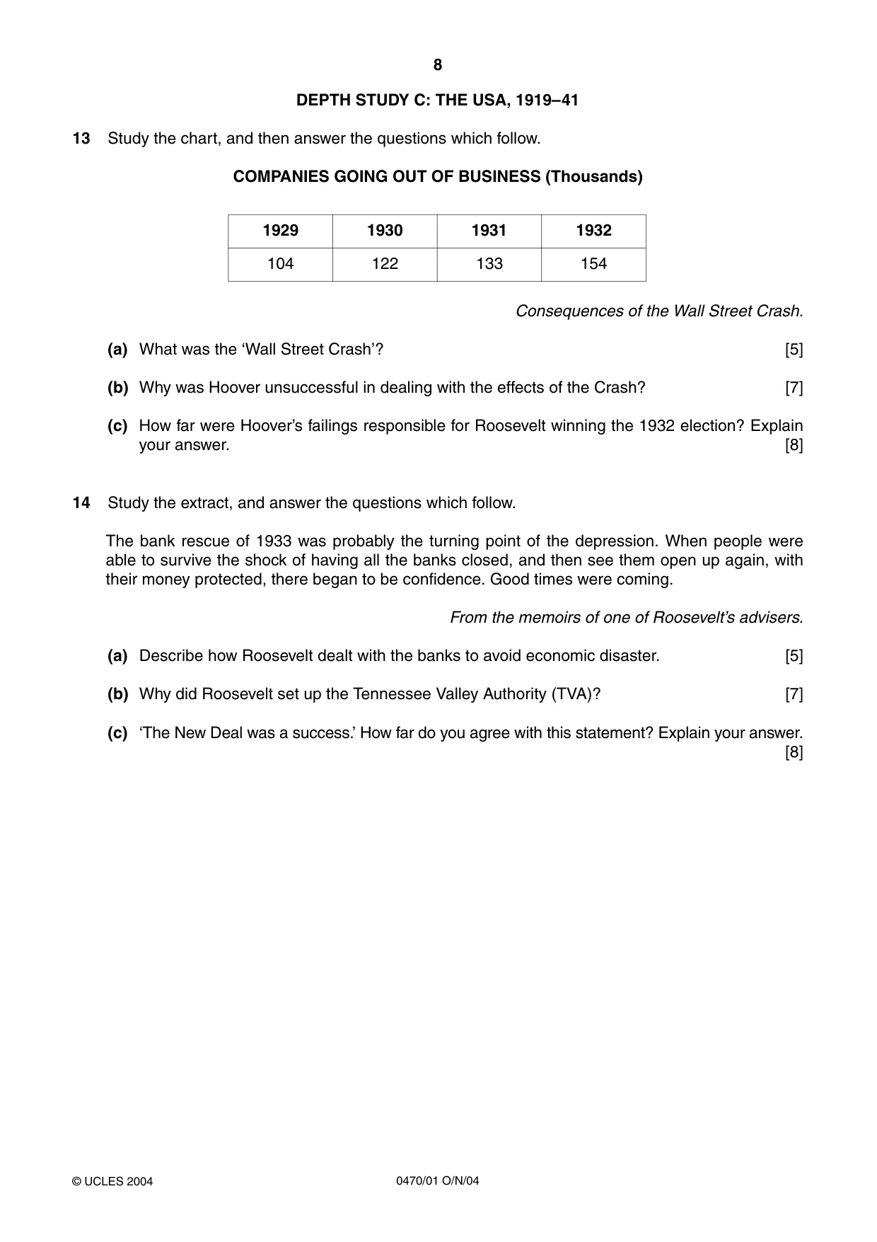 Cambridge IGCSE History 0470 2004 Oct/Nov Paper 1 · Variant 1 question paper, page 8 of 20
