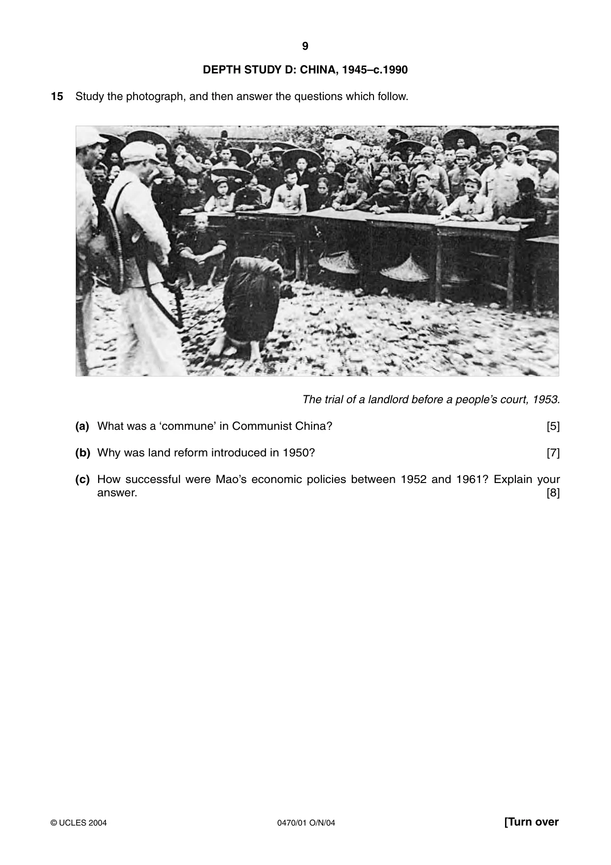 Cambridge IGCSE History 0470 2004 Oct/Nov Paper 1 · Variant 1 question paper, page 9 of 20