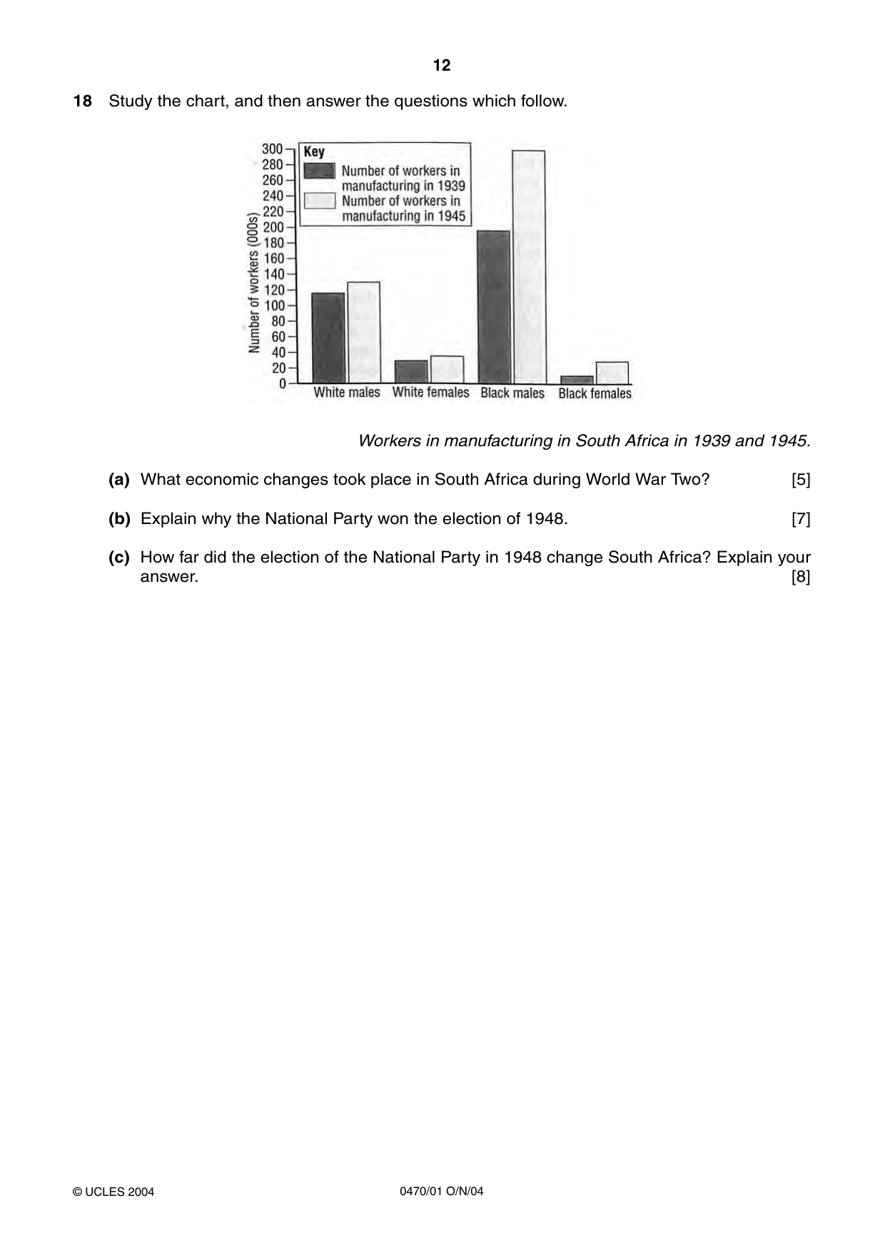 Cambridge IGCSE History 0470 2004 Oct/Nov Paper 1 · Variant 1 question paper, page 12 of 20