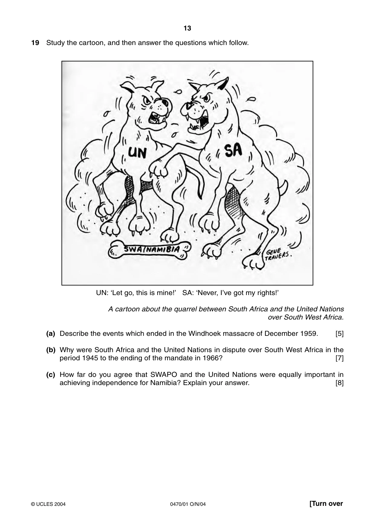Cambridge IGCSE History 0470 2004 Oct/Nov Paper 1 · Variant 1 question paper, page 13 of 20