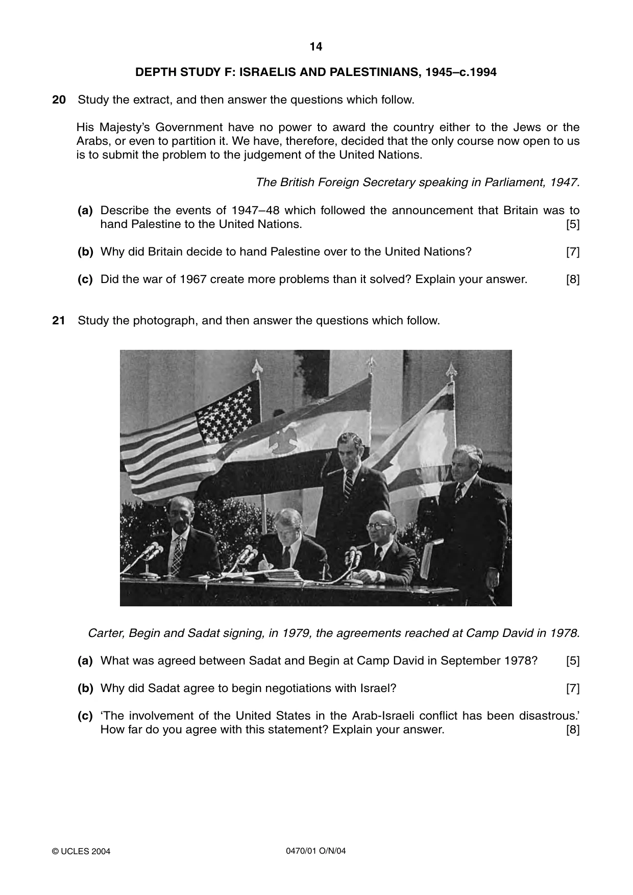 Cambridge IGCSE History 0470 2004 Oct/Nov Paper 1 · Variant 1 question paper, page 14 of 20