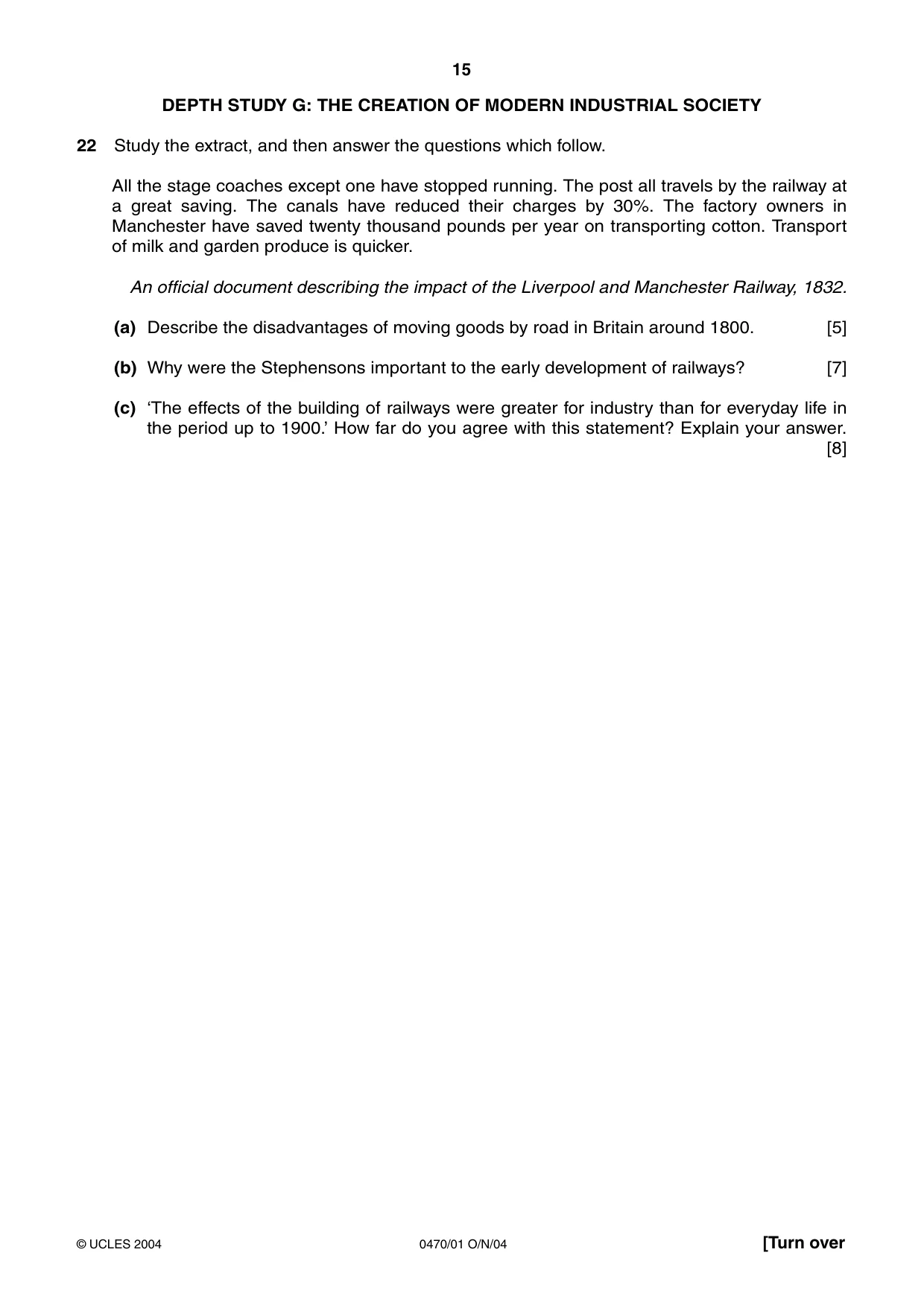 Cambridge IGCSE History 0470 2004 Oct/Nov Paper 1 · Variant 1 question paper, page 15 of 20