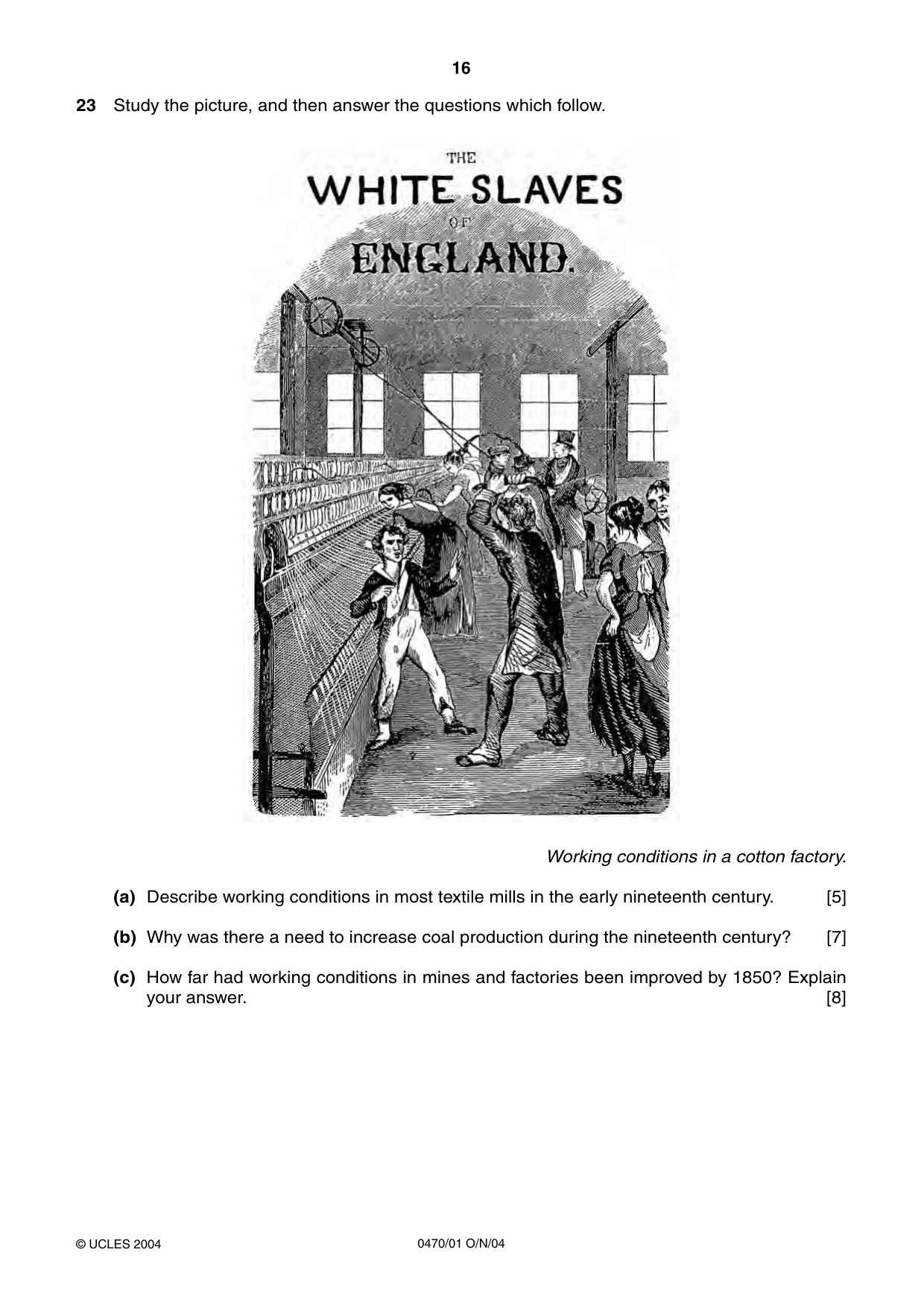 Cambridge IGCSE History 0470 2004 Oct/Nov Paper 1 · Variant 1 question paper, page 16 of 20