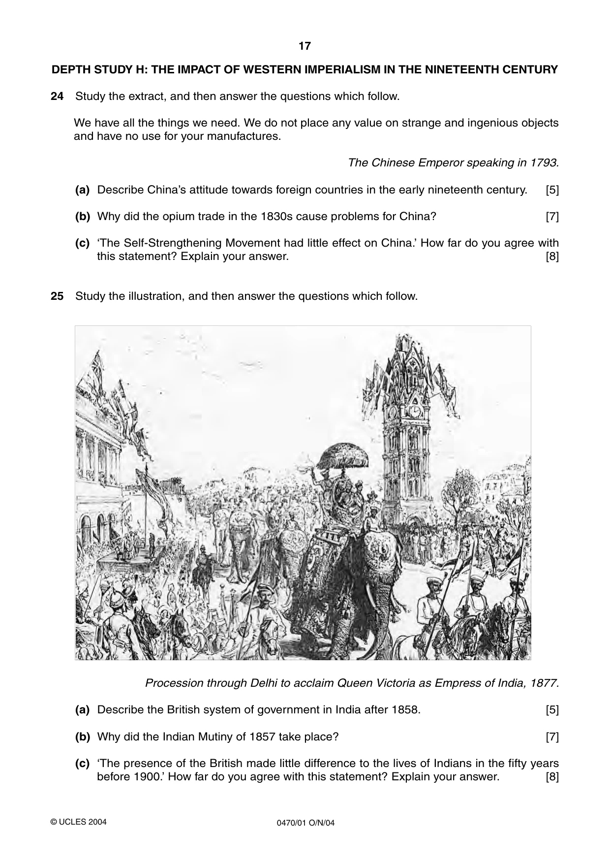 Cambridge IGCSE History 0470 2004 Oct/Nov Paper 1 · Variant 1 question paper, page 17 of 20
