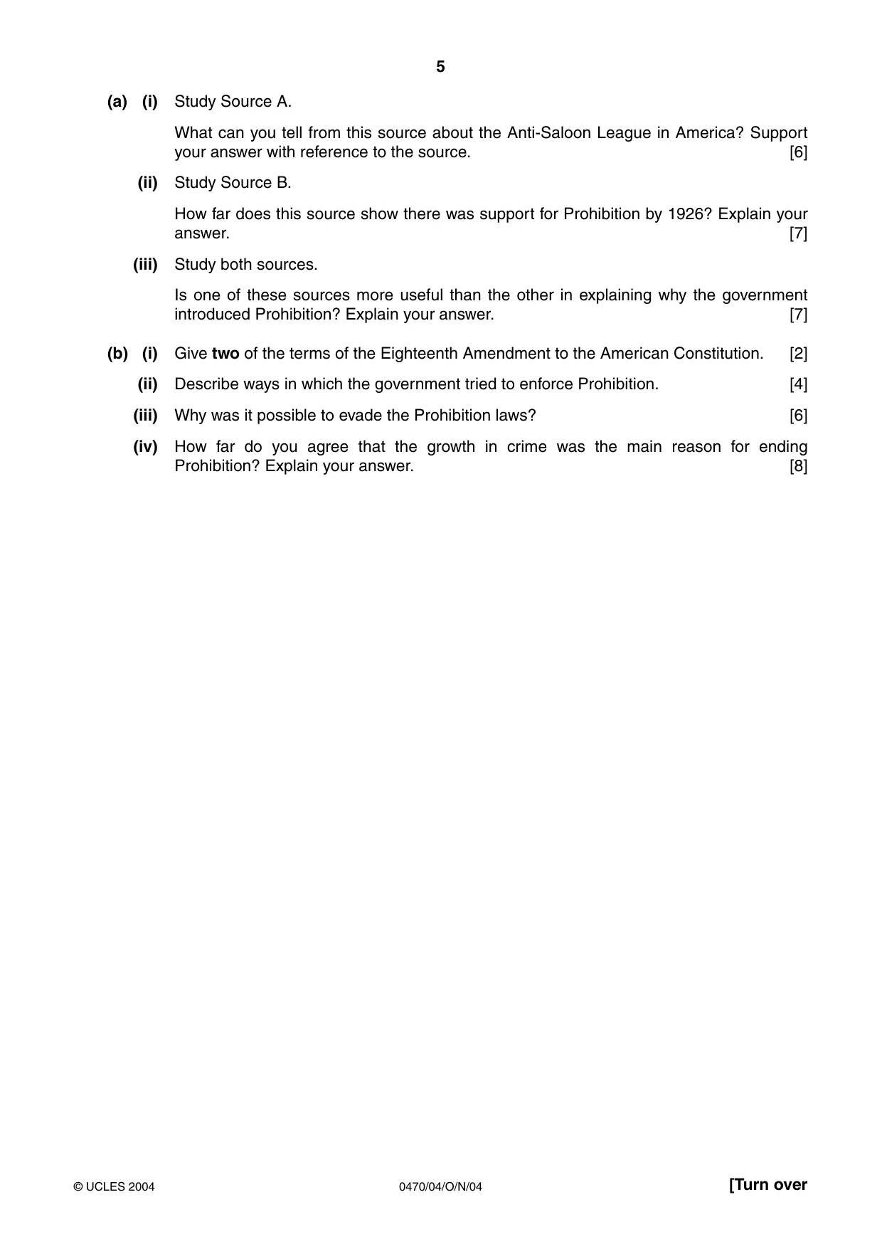 Cambridge IGCSE History 0470 2004 Oct/Nov Paper 4 · Variant 1 question paper, page 5 of 12