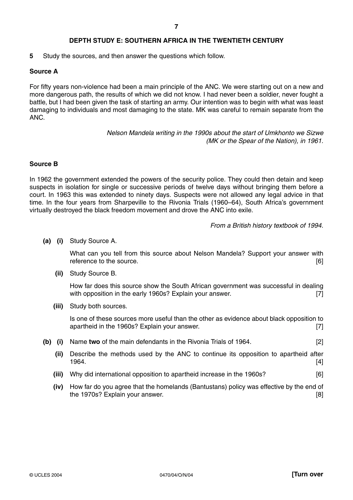 Cambridge IGCSE History 0470 2004 Oct/Nov Paper 4 · Variant 1 question paper, page 7 of 12
