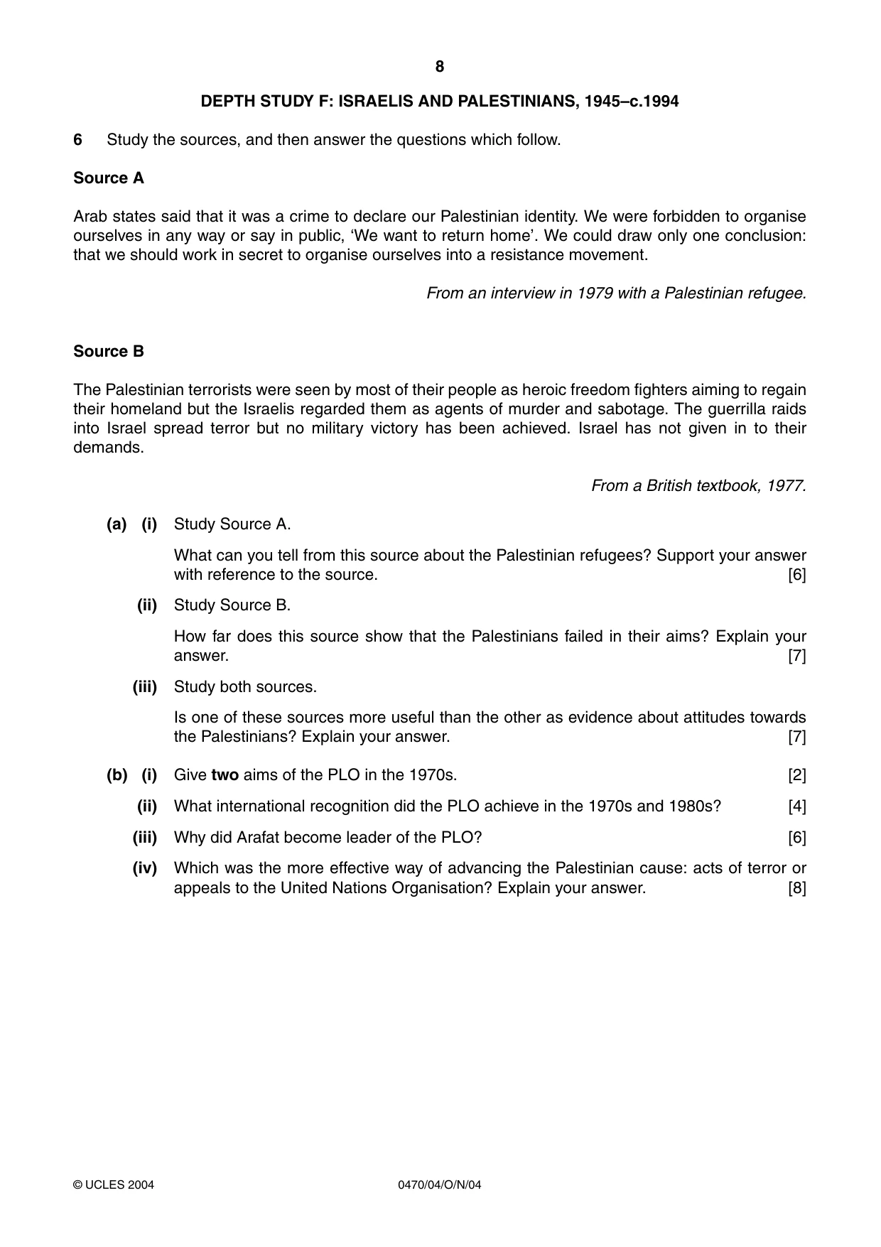 Cambridge IGCSE History 0470 2004 Oct/Nov Paper 4 · Variant 1 question paper, page 8 of 12