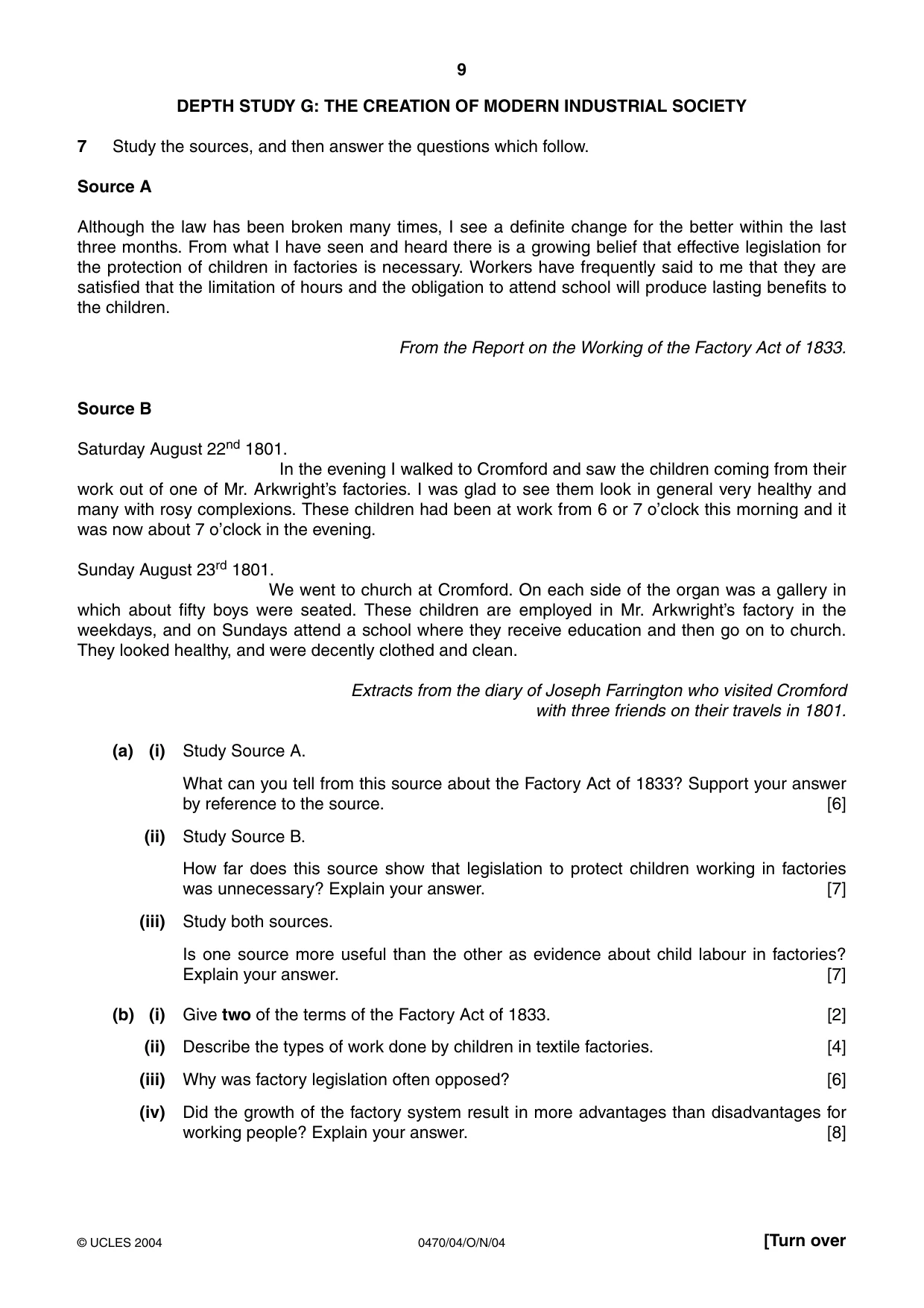 Cambridge IGCSE History 0470 2004 Oct/Nov Paper 4 · Variant 1 question paper, page 9 of 12