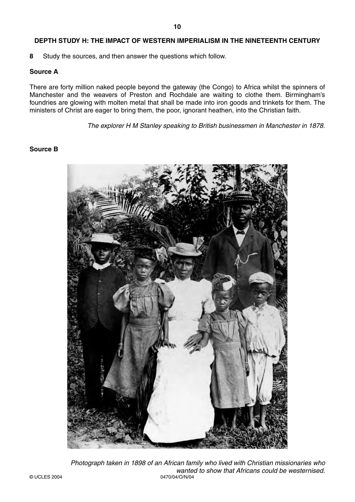 Cambridge IGCSE History 0470 2004 Oct/Nov Paper 4 · Variant 1 question paper, page 10 of 12
