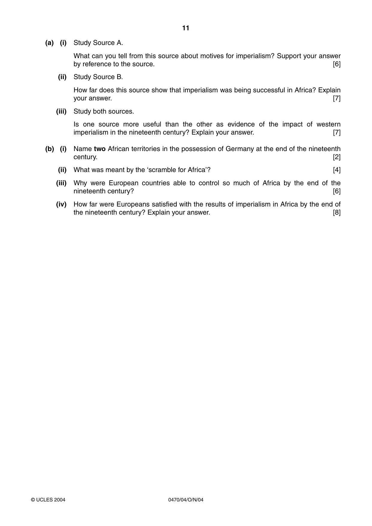 Cambridge IGCSE History 0470 2004 Oct/Nov Paper 4 · Variant 1 question paper, page 11 of 12