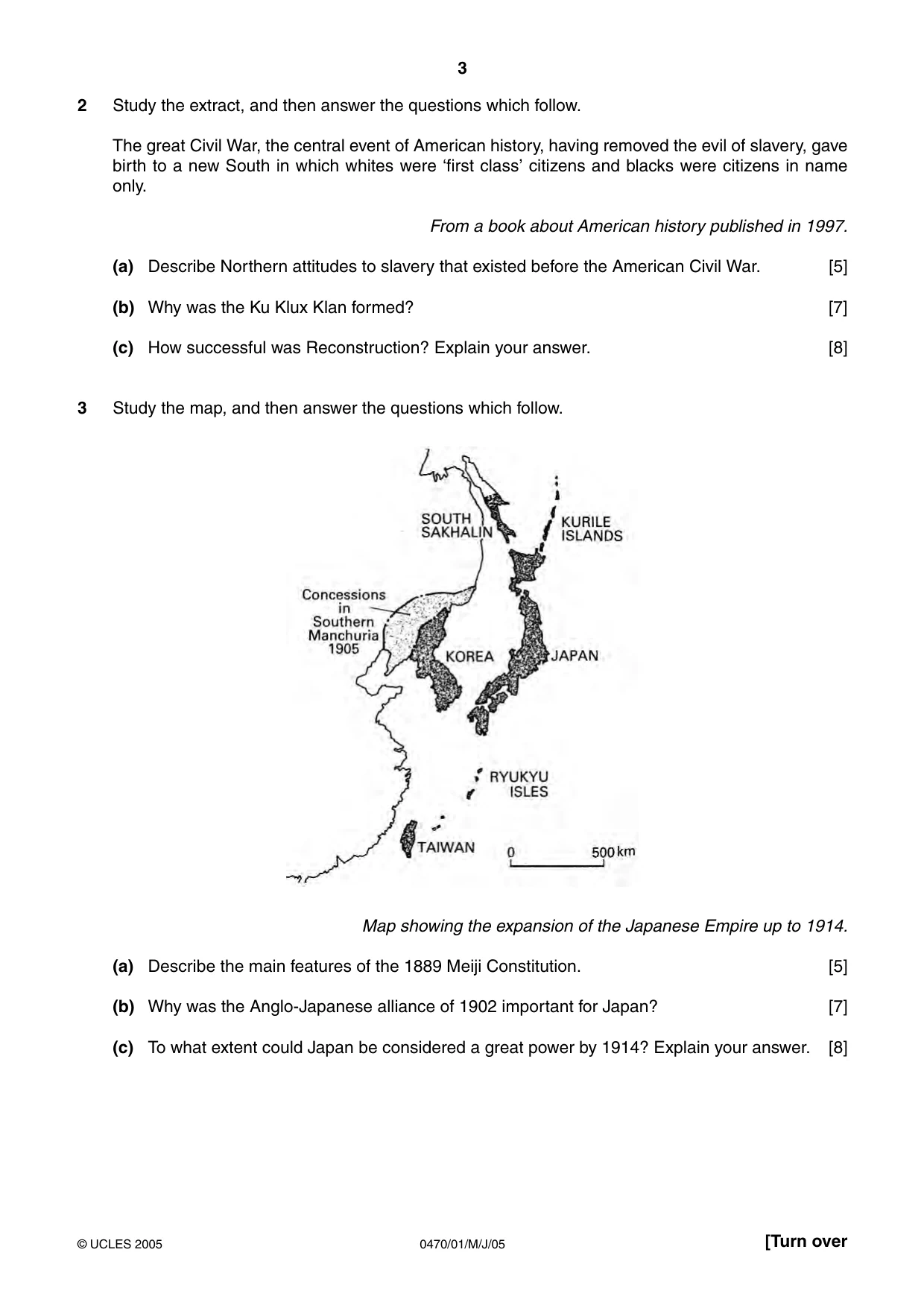 Cambridge IGCSE History 0470 2005 May/June Paper 1 · Variant 1 question paper, page 3 of 20