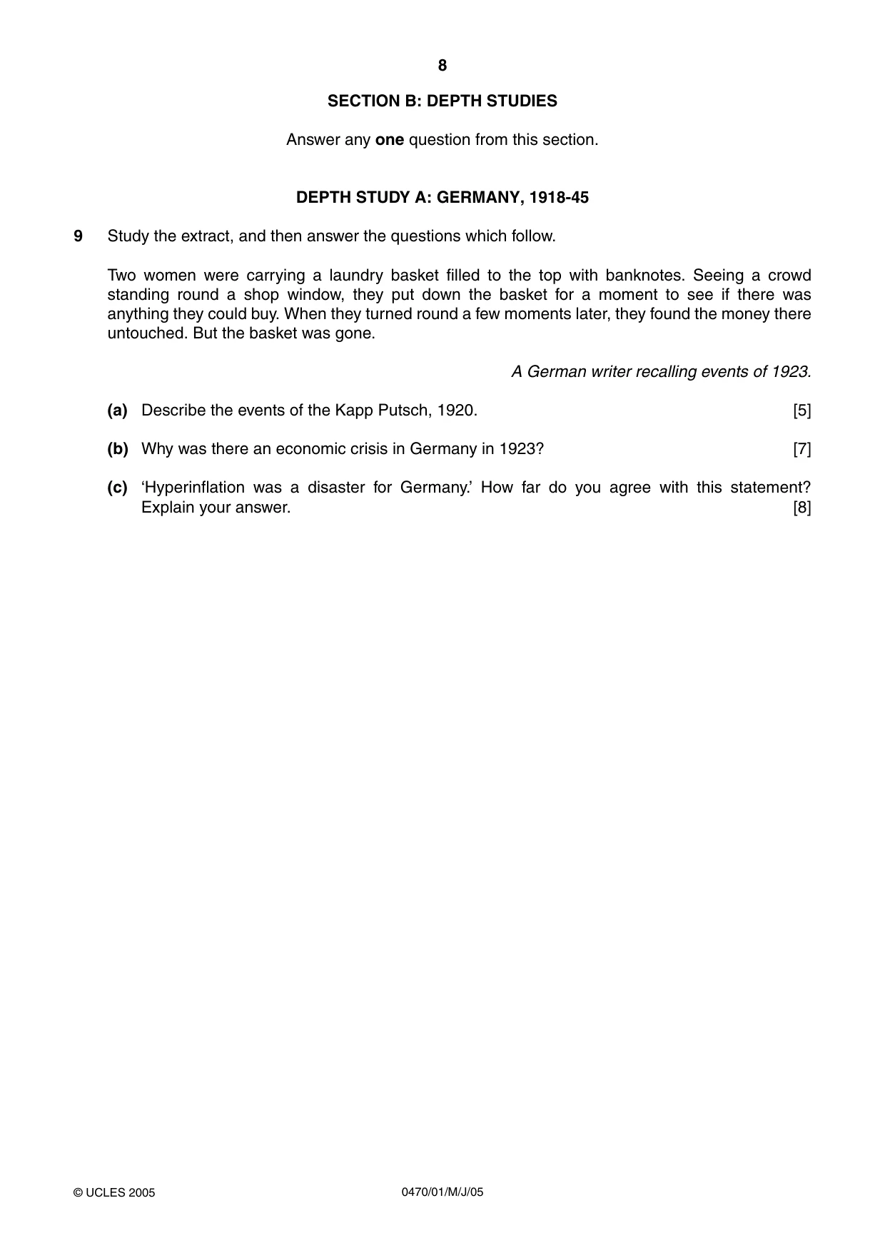 Cambridge IGCSE History 0470 2005 May/June Paper 1 · Variant 1 question paper, page 8 of 20