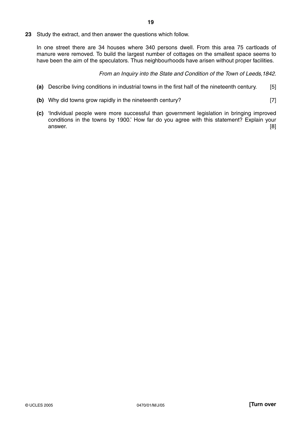 Cambridge IGCSE History 0470 2005 May/June Paper 1 · Variant 1 question paper, page 19 of 20