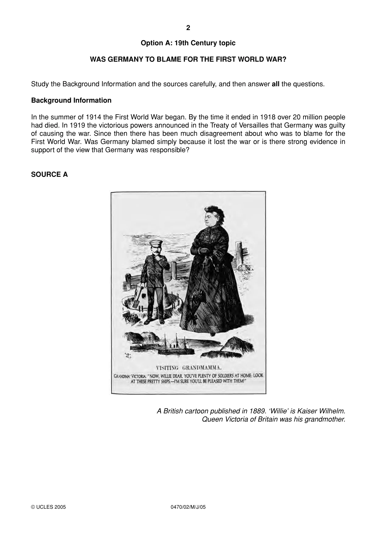 Cambridge IGCSE History 0470 2005 May/June Paper 2 · Variant 1 question paper, page 2 of 16