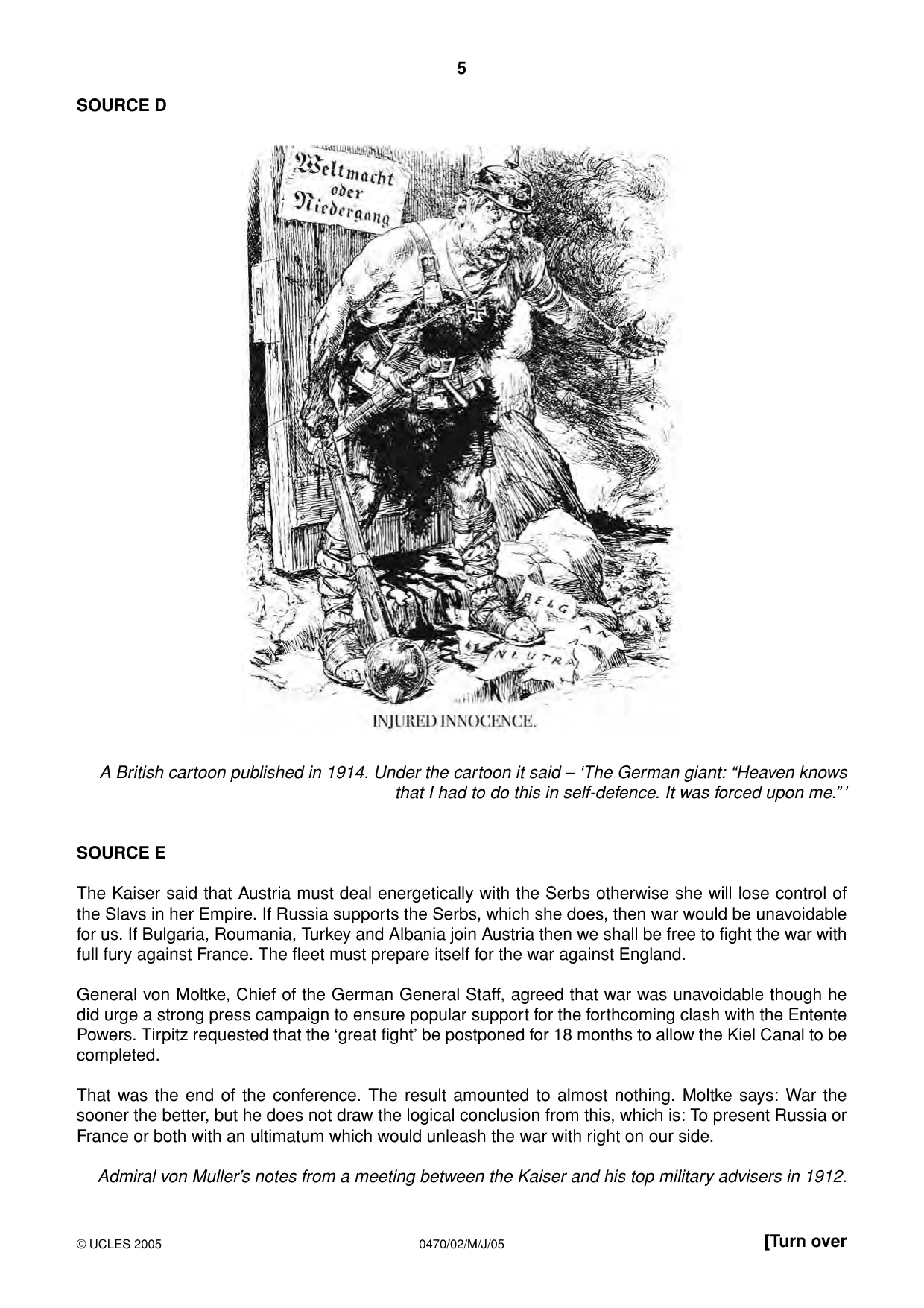 Cambridge IGCSE History 0470 2005 May/June Paper 2 · Variant 1 question paper, page 5 of 16