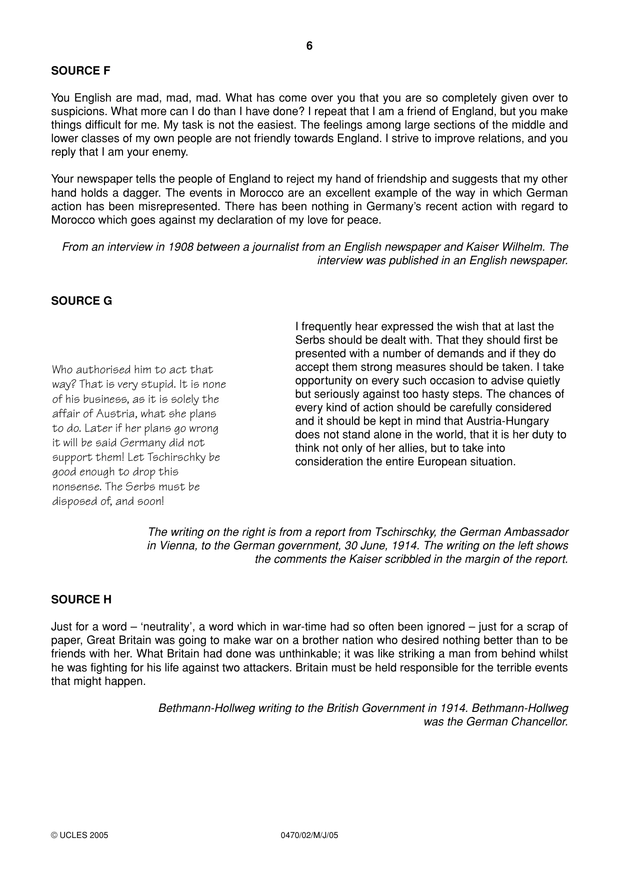 Cambridge IGCSE History 0470 2005 May/June Paper 2 · Variant 1 question paper, page 6 of 16