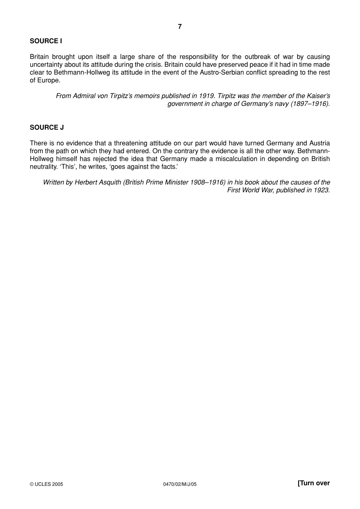 Cambridge IGCSE History 0470 2005 May/June Paper 2 · Variant 1 question paper, page 7 of 16