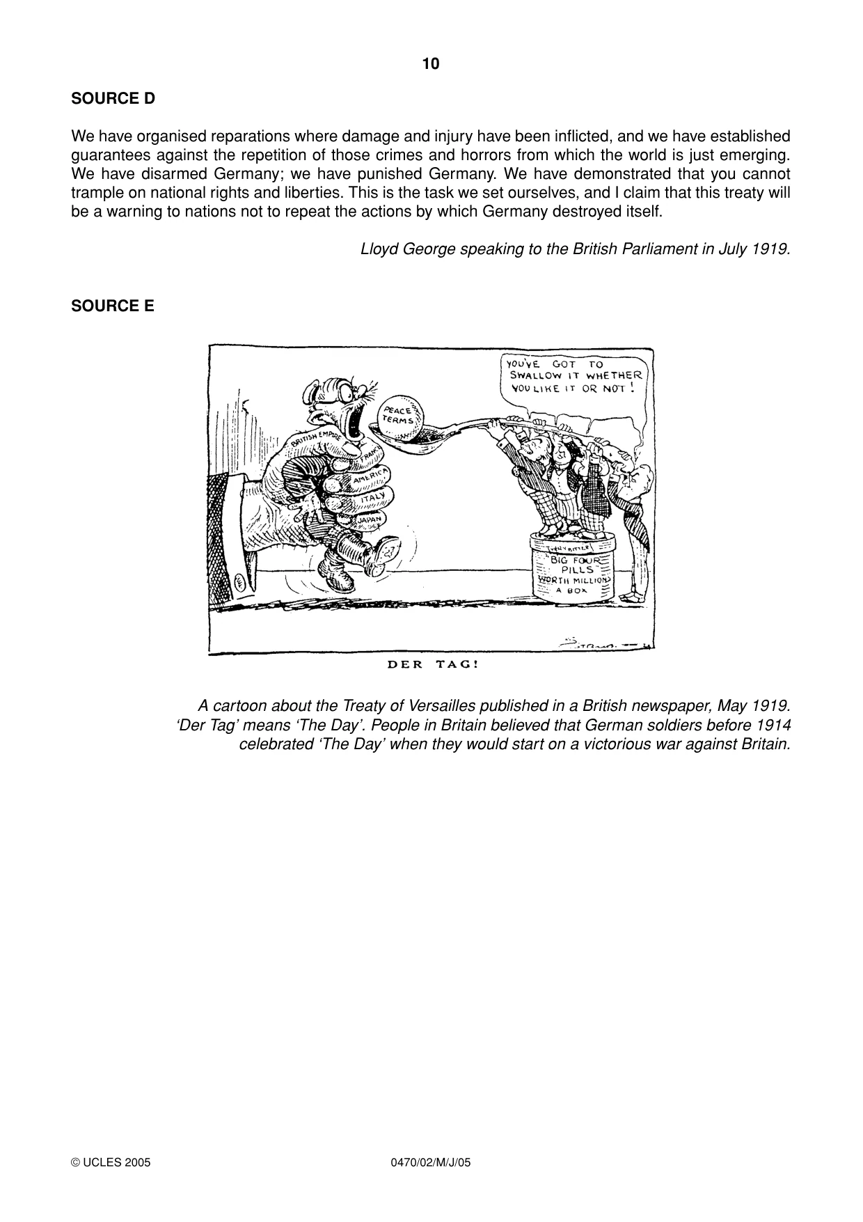 Cambridge IGCSE History 0470 2005 May/June Paper 2 · Variant 1 question paper, page 10 of 16