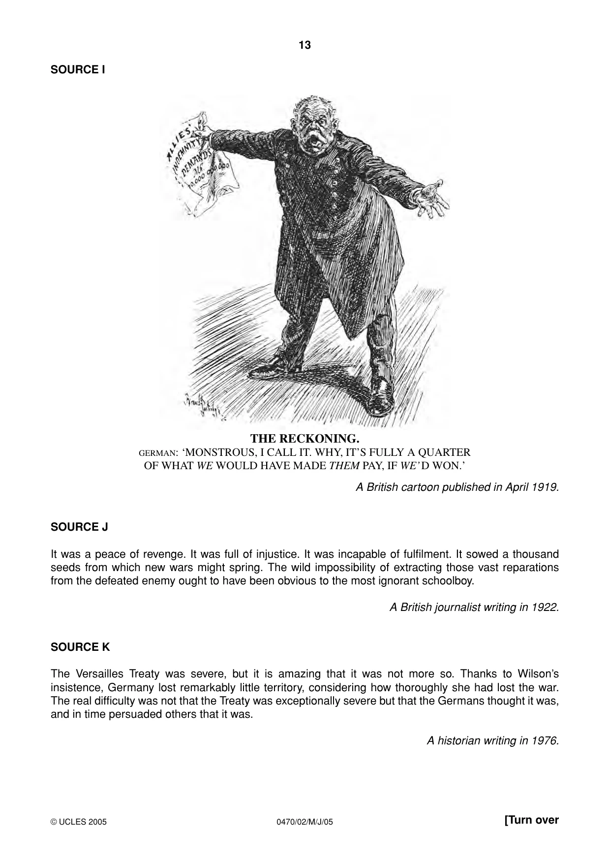 Cambridge IGCSE History 0470 2005 May/June Paper 2 · Variant 1 question paper, page 13 of 16