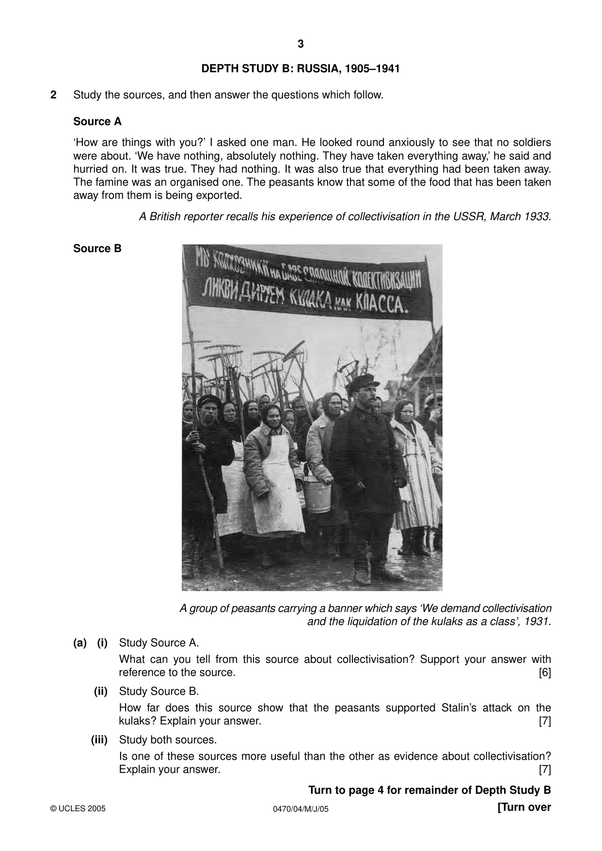 Cambridge IGCSE History 0470 2005 May/June Paper 4 · Variant 1 question paper, page 3 of 12