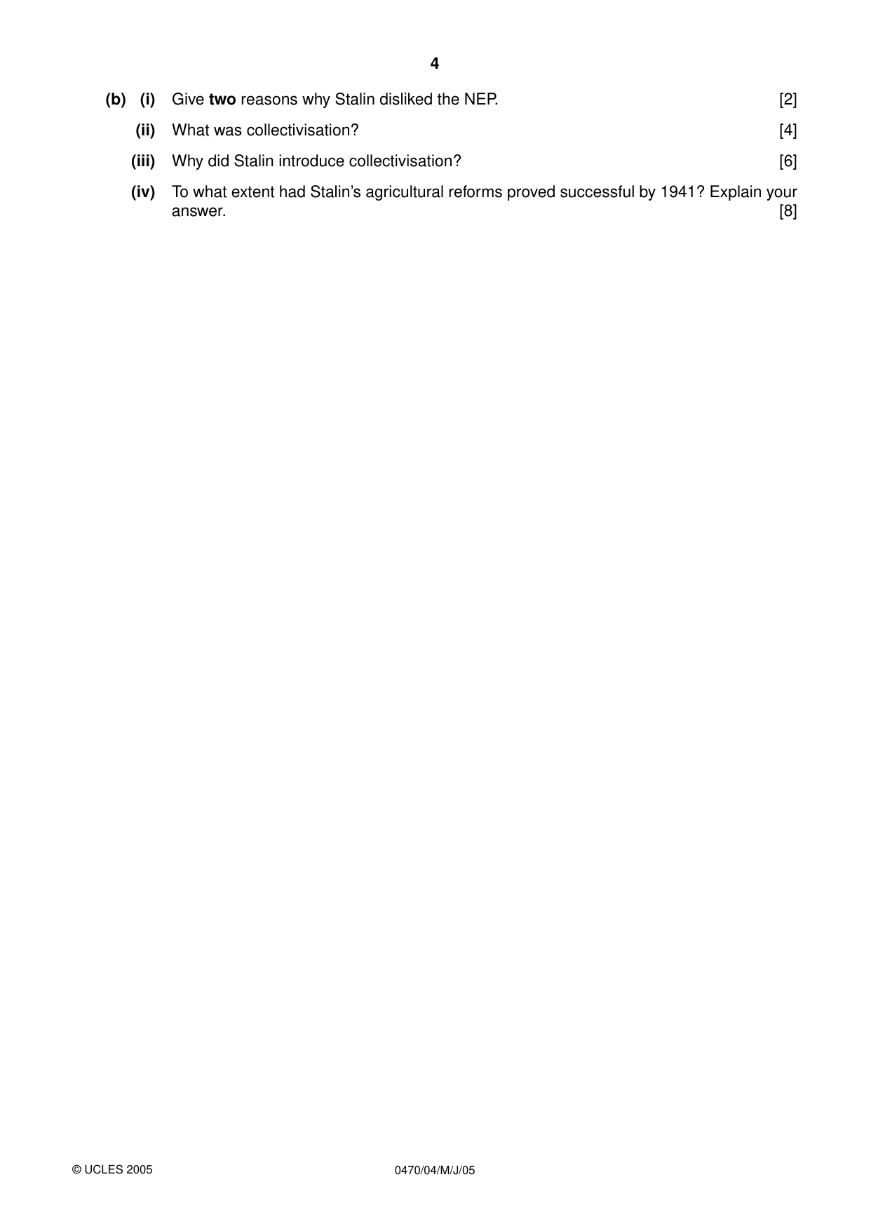 Cambridge IGCSE History 0470 2005 May/June Paper 4 · Variant 1 question paper, page 4 of 12