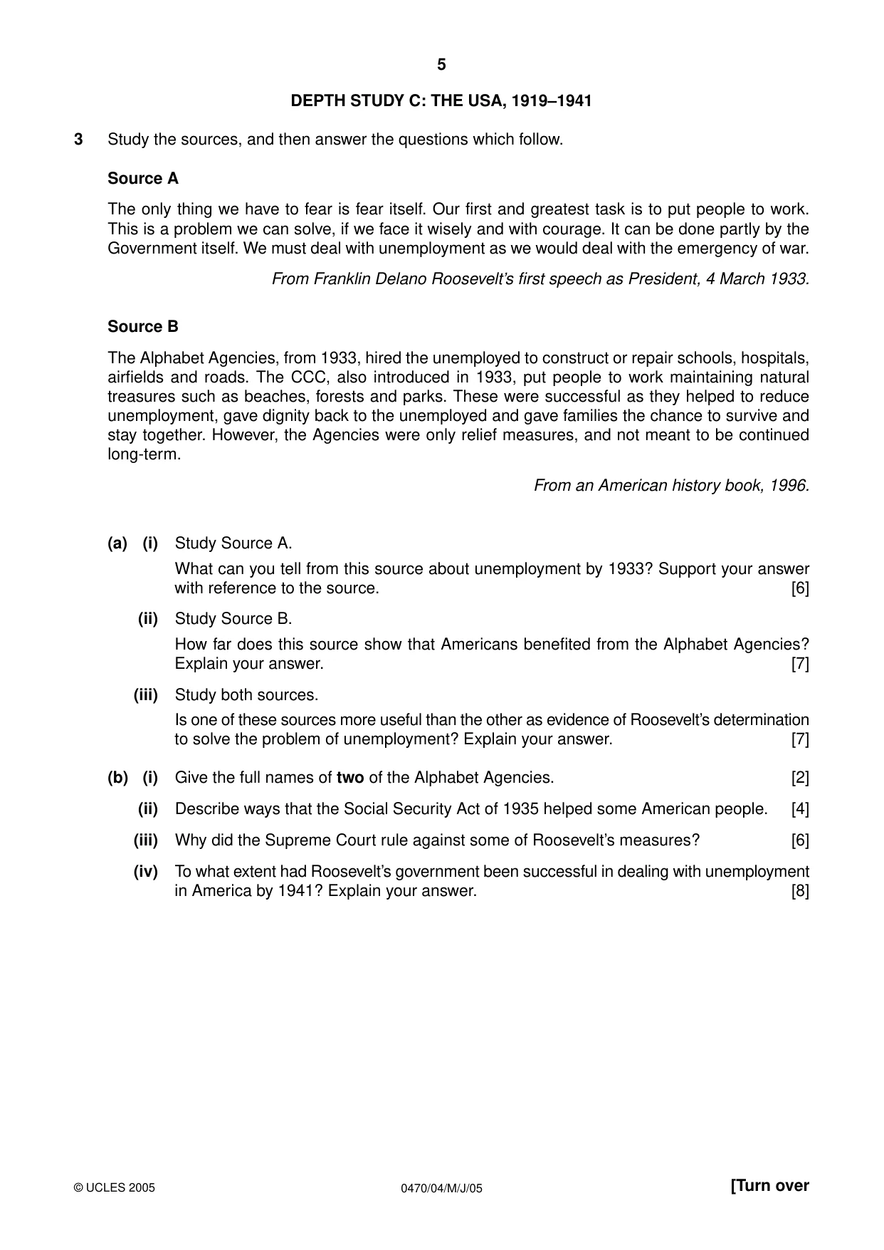 Cambridge IGCSE History 0470 2005 May/June Paper 4 · Variant 1 question paper, page 5 of 12