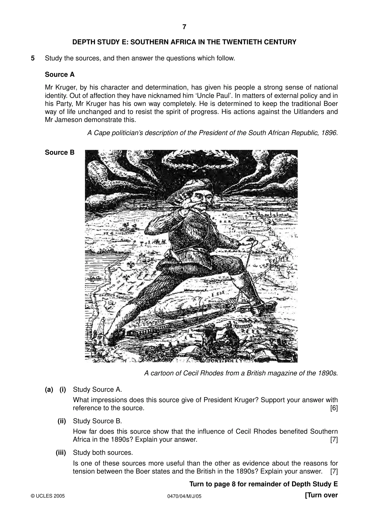 Cambridge IGCSE History 0470 2005 May/June Paper 4 · Variant 1 question paper, page 7 of 12