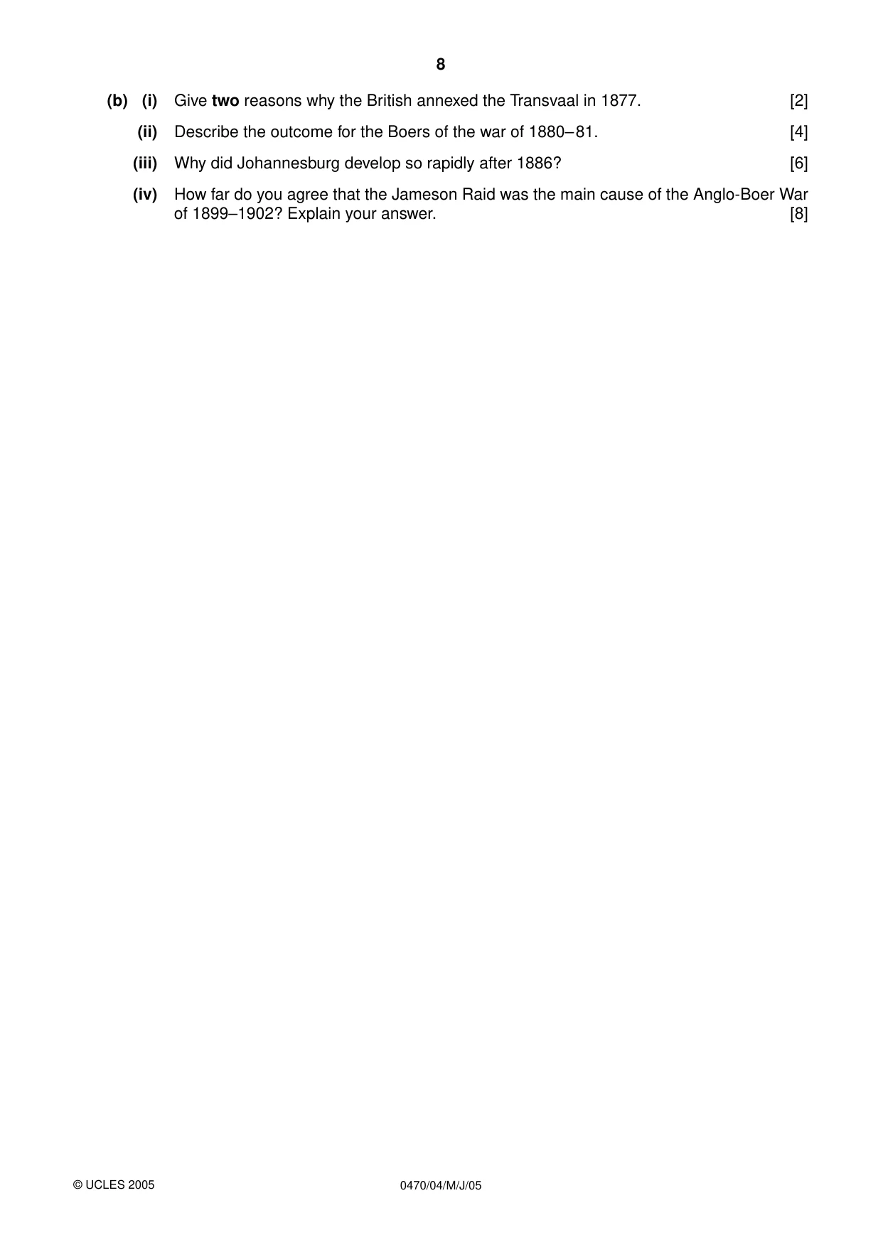 Cambridge IGCSE History 0470 2005 May/June Paper 4 · Variant 1 question paper, page 8 of 12