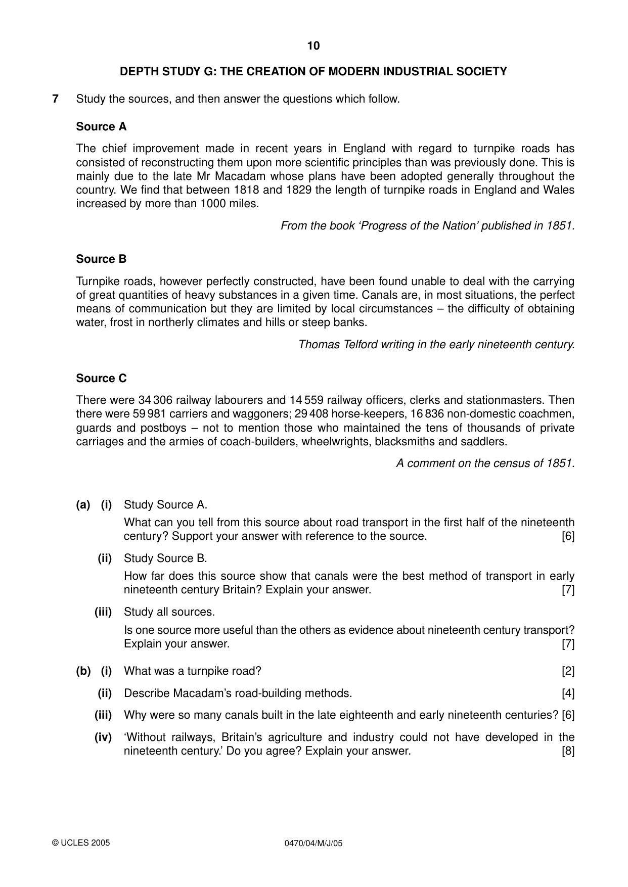 Cambridge IGCSE History 0470 2005 May/June Paper 4 · Variant 1 question paper, page 10 of 12