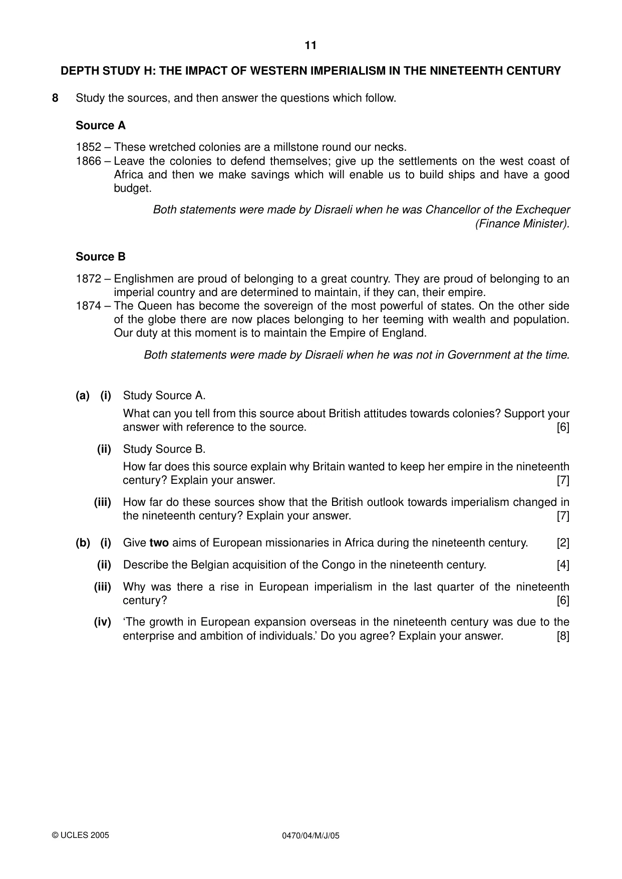 Cambridge IGCSE History 0470 2005 May/June Paper 4 · Variant 1 question paper, page 11 of 12