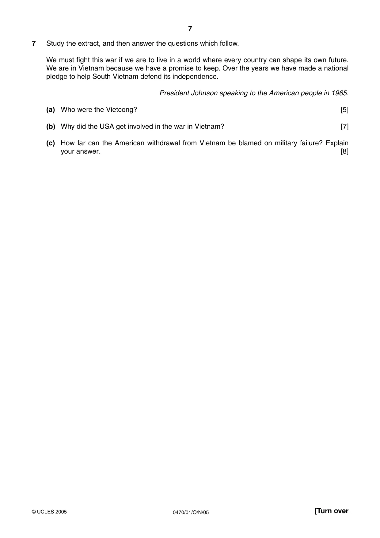 Cambridge IGCSE History 0470 2005 Oct/Nov Paper 1 · Variant 1 question paper, page 7 of 28