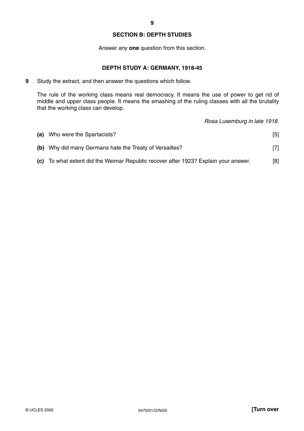 Cambridge IGCSE History 0470 2005 Oct/Nov Paper 1 · Variant 1 question paper, page 9 of 28
