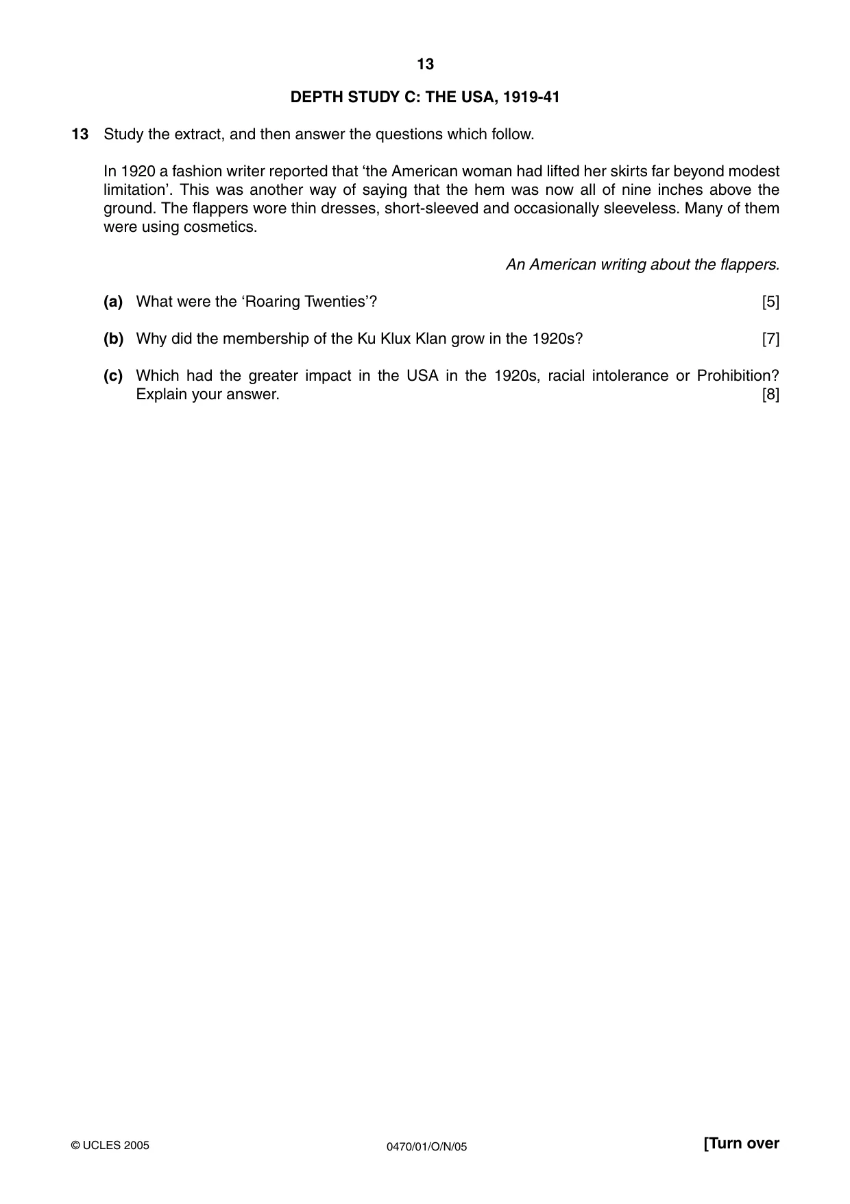 Cambridge IGCSE History 0470 2005 Oct/Nov Paper 1 · Variant 1 question paper, page 13 of 28