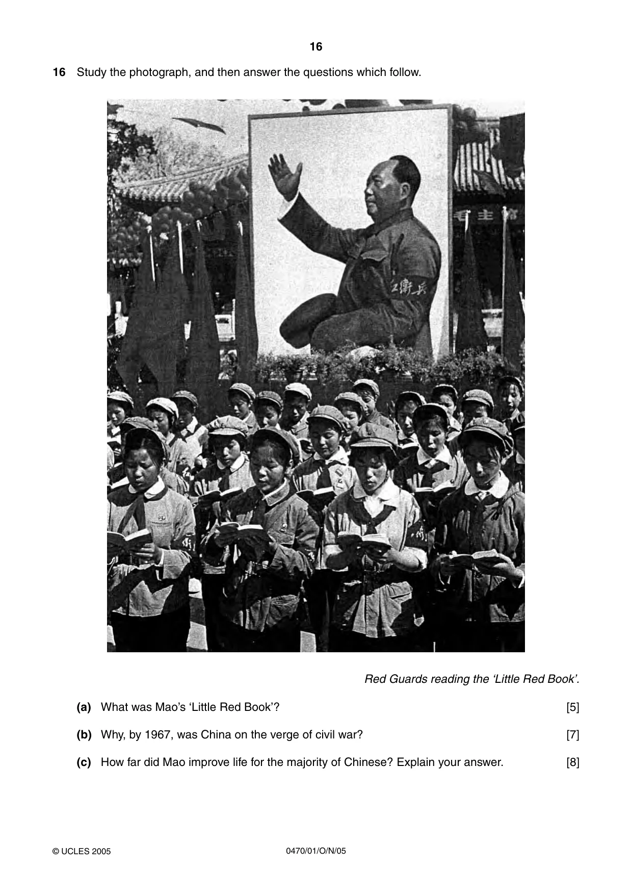 Cambridge IGCSE History 0470 2005 Oct/Nov Paper 1 · Variant 1 question paper, page 16 of 28
