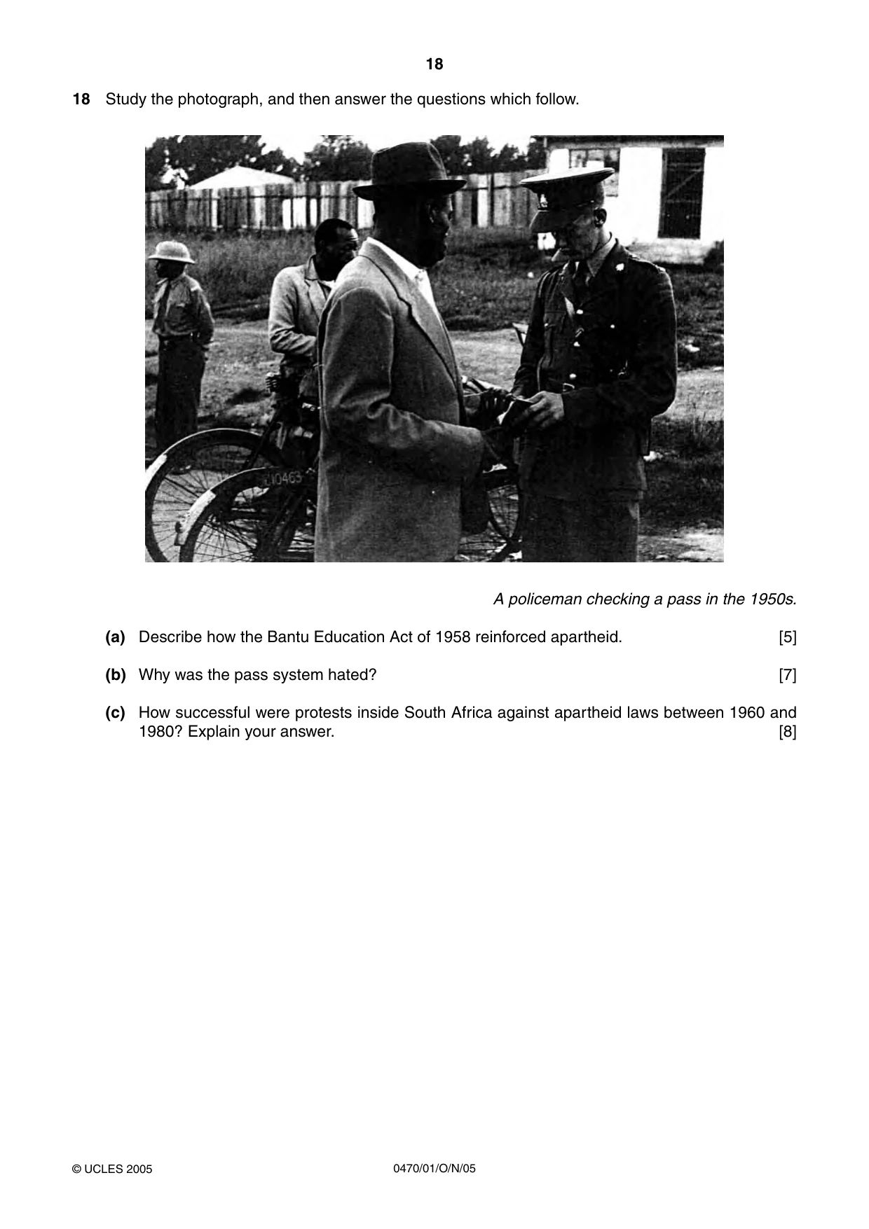 Cambridge IGCSE History 0470 2005 Oct/Nov Paper 1 · Variant 1 question paper, page 18 of 28