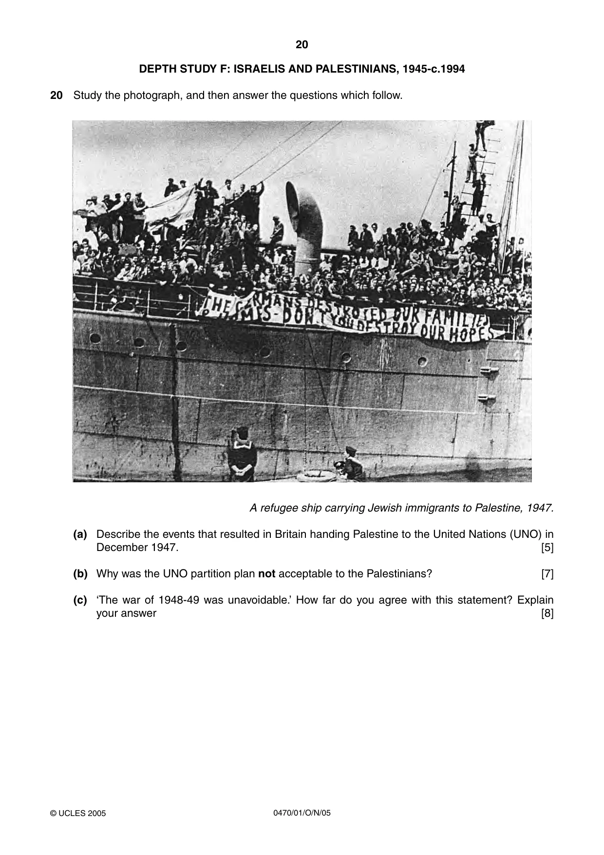 Cambridge IGCSE History 0470 2005 Oct/Nov Paper 1 · Variant 1 question paper, page 20 of 28