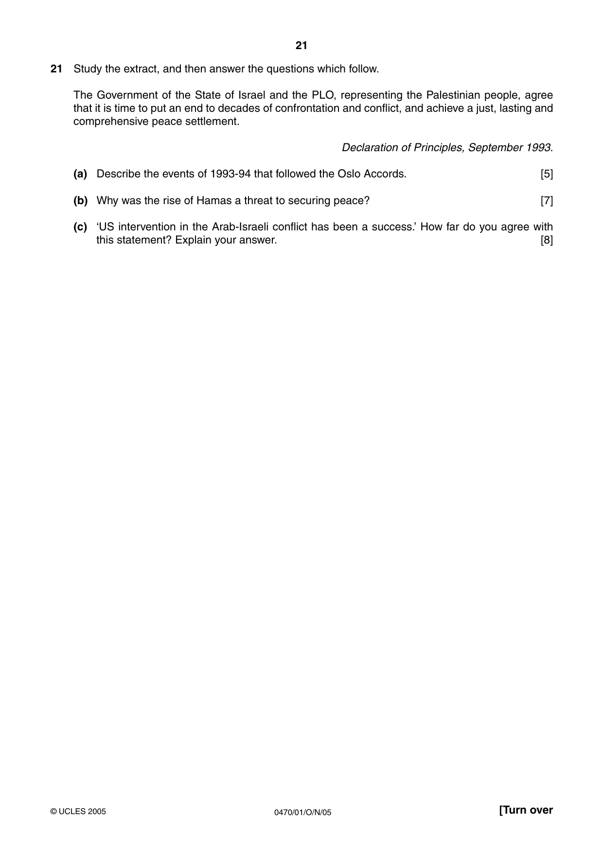 Cambridge IGCSE History 0470 2005 Oct/Nov Paper 1 · Variant 1 question paper, page 21 of 28