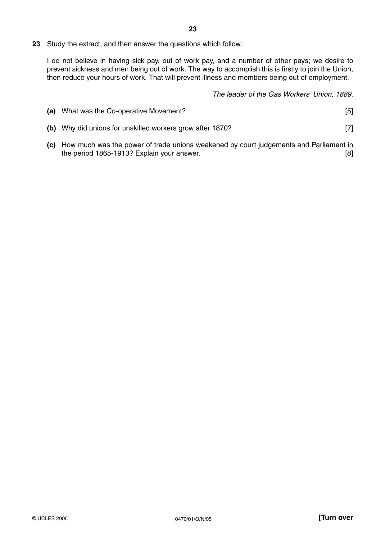 Cambridge IGCSE History 0470 2005 Oct/Nov Paper 1 · Variant 1 question paper, page 23 of 28