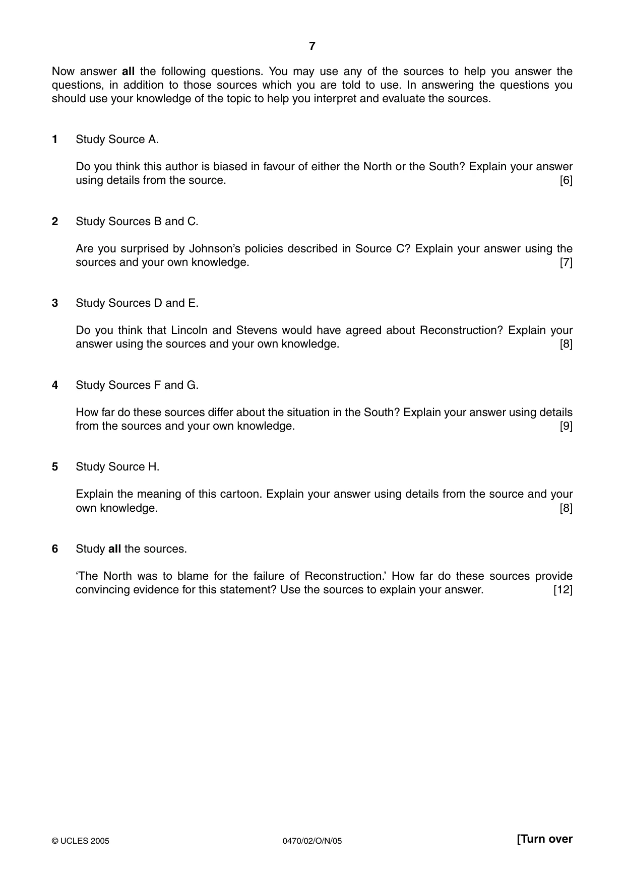 Cambridge IGCSE History 0470 2005 Oct/Nov Paper 2 · Variant 1 question paper, page 7 of 12
