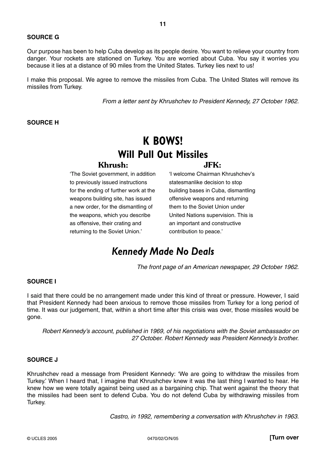 Cambridge IGCSE History 0470 2005 Oct/Nov Paper 2 · Variant 1 question paper, page 11 of 12