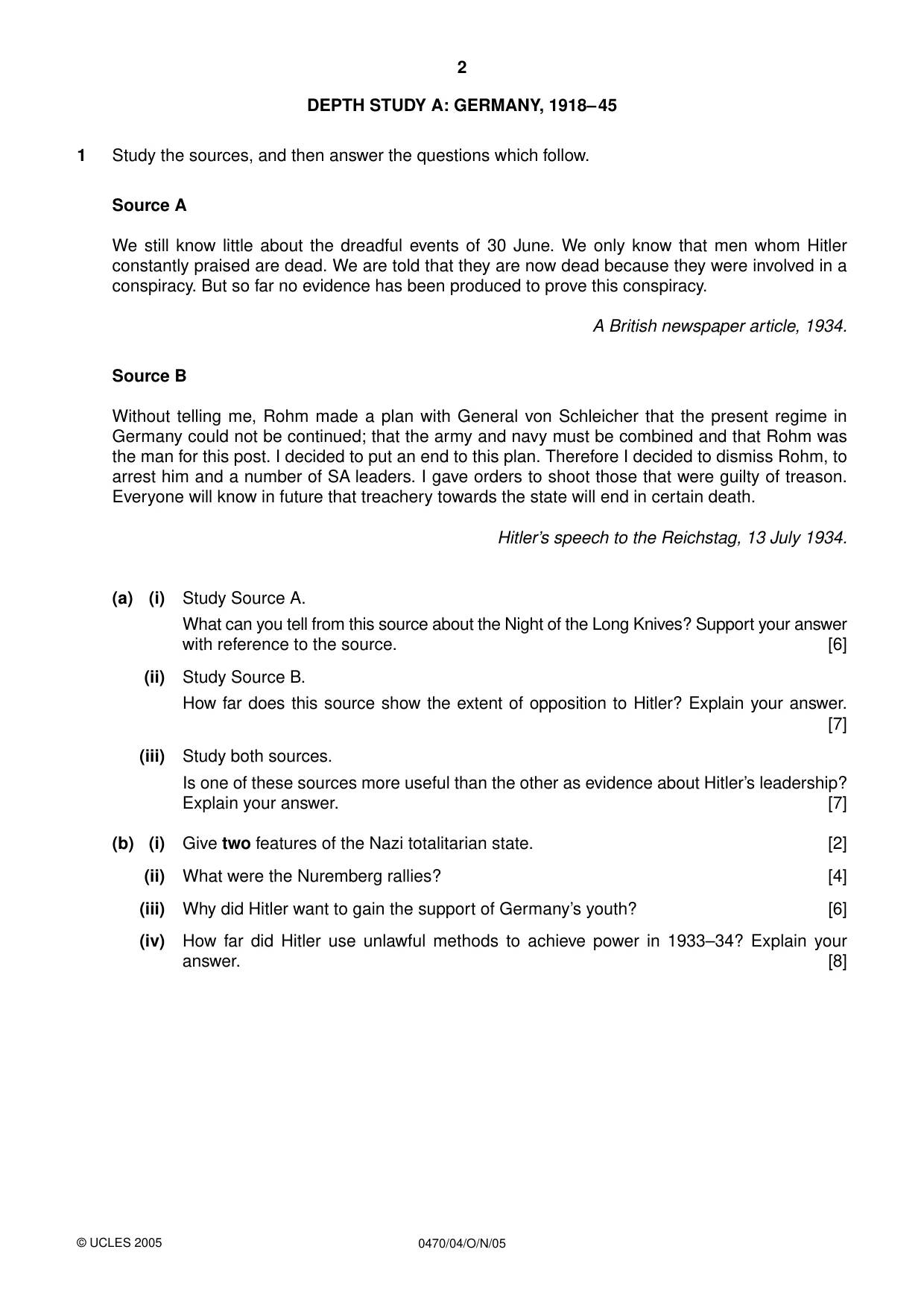Cambridge IGCSE History 0470 2005 Oct/Nov Paper 4 · Variant 1 question paper, page 2 of 12
