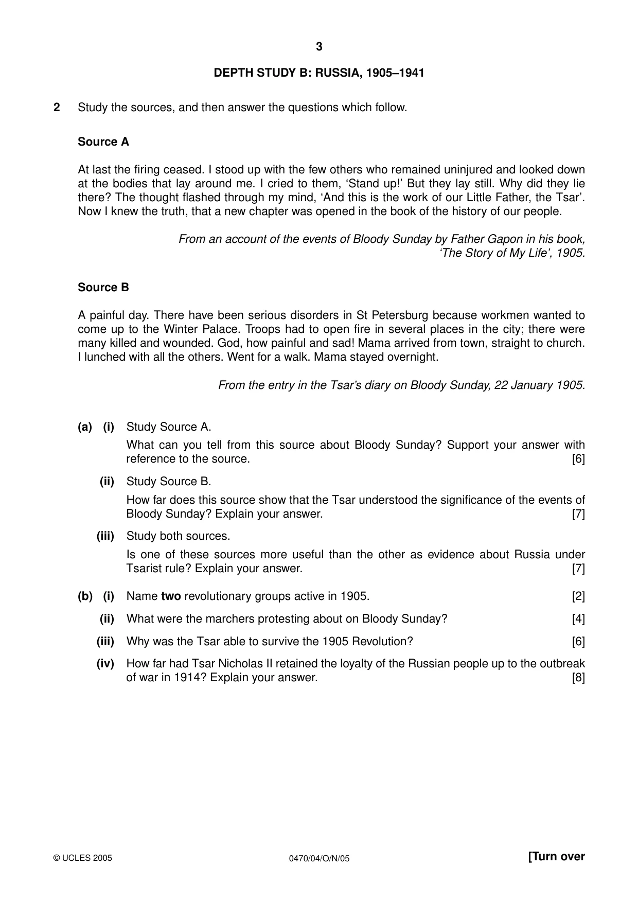 Cambridge IGCSE History 0470 2005 Oct/Nov Paper 4 · Variant 1 question paper, page 3 of 12