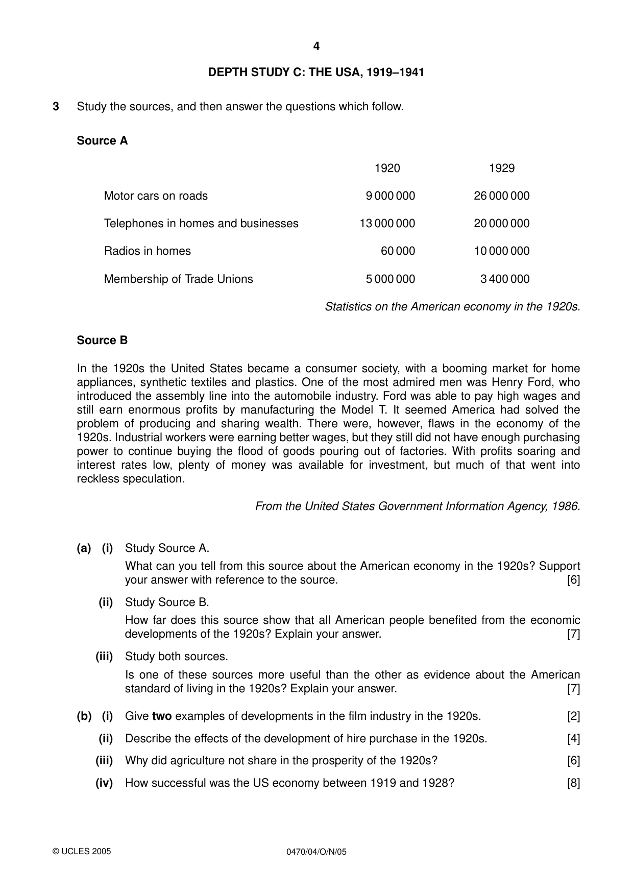 Cambridge IGCSE History 0470 2005 Oct/Nov Paper 4 · Variant 1 question paper, page 4 of 12