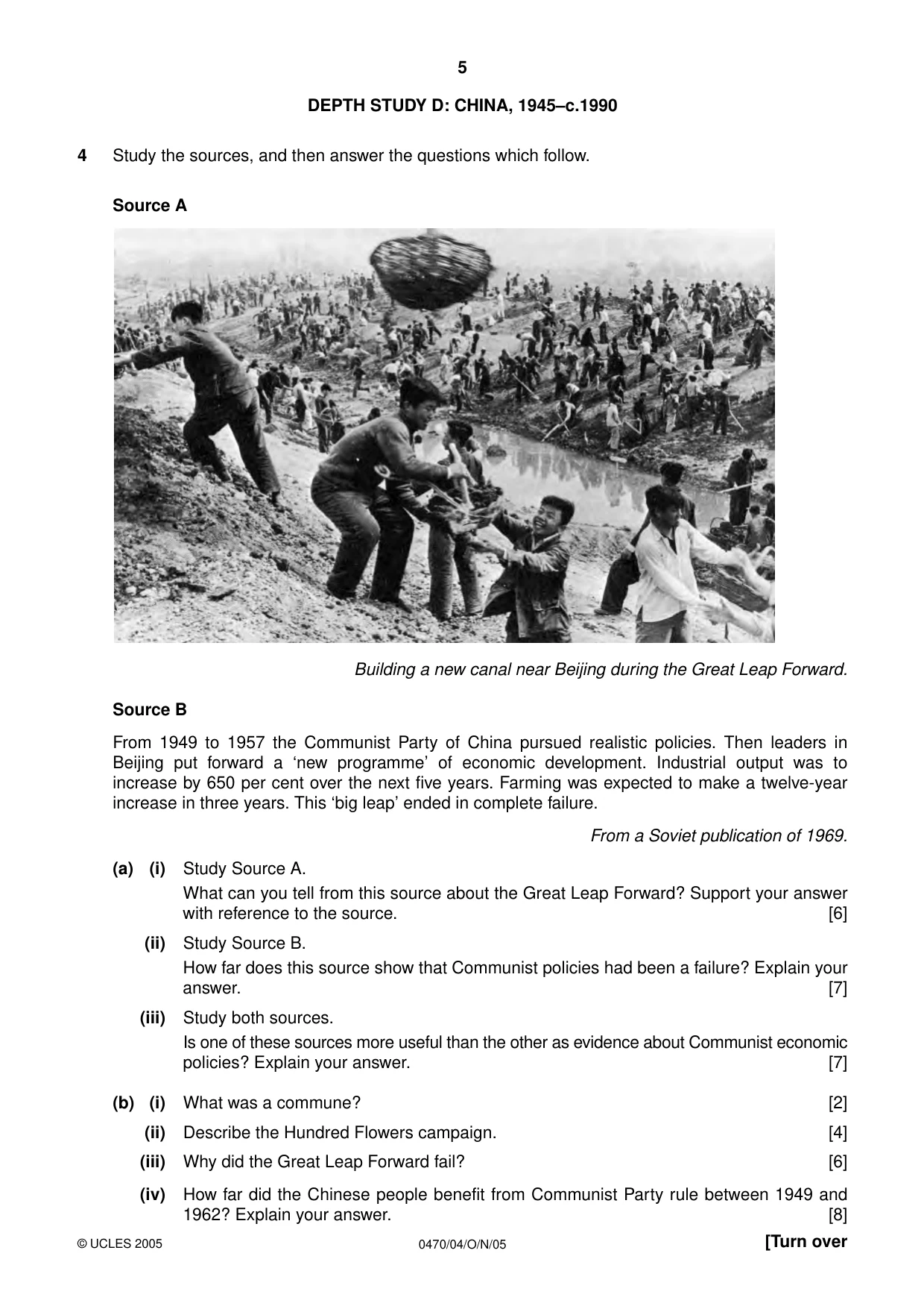 Cambridge IGCSE History 0470 2005 Oct/Nov Paper 4 · Variant 1 question paper, page 5 of 12