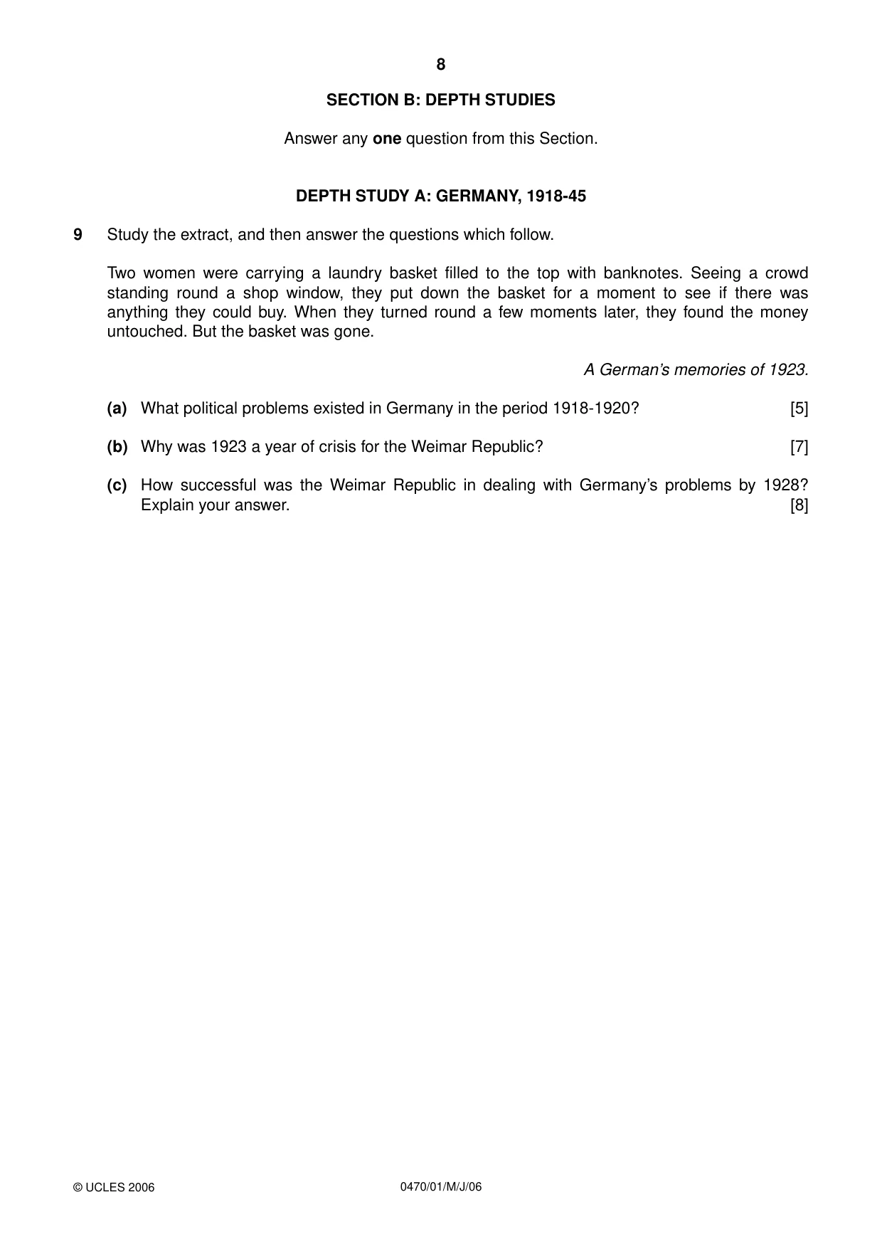 Cambridge IGCSE History 0470 2006 May/June Paper 1 · Variant 1 question paper, page 8 of 20