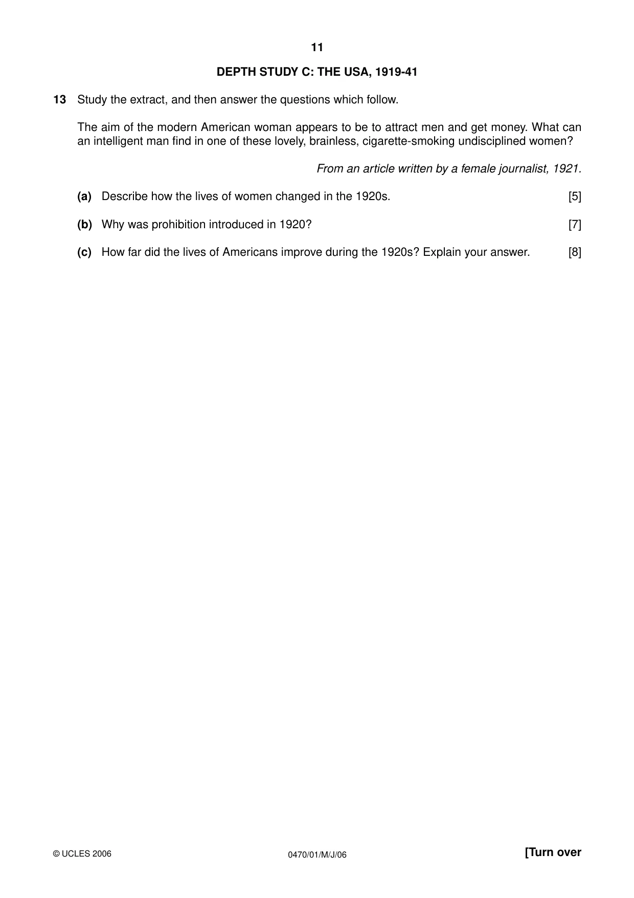 Cambridge IGCSE History 0470 2006 May/June Paper 1 · Variant 1 question paper, page 11 of 20