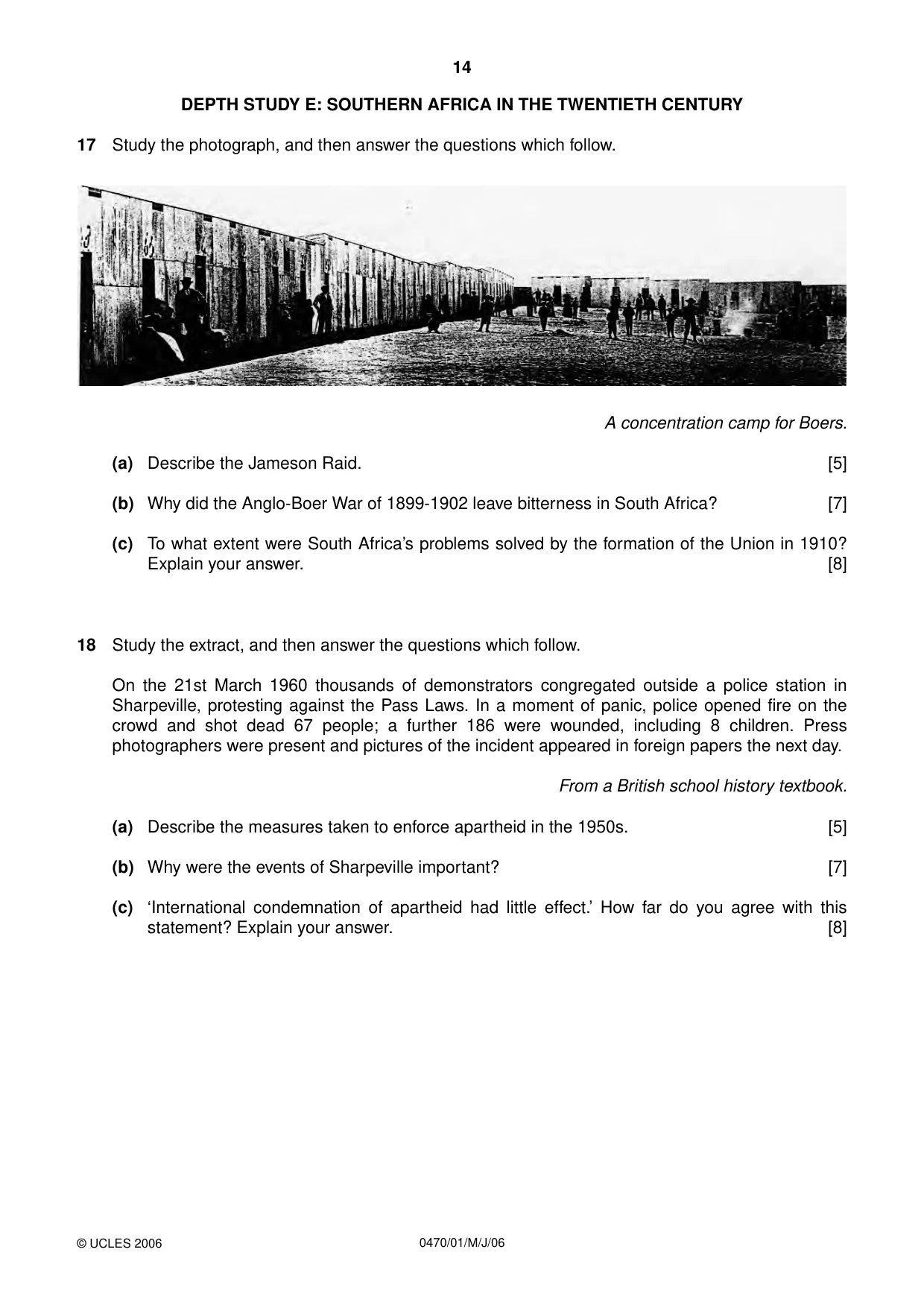 Cambridge IGCSE History 0470 2006 May/June Paper 1 · Variant 1 question paper, page 14 of 20
