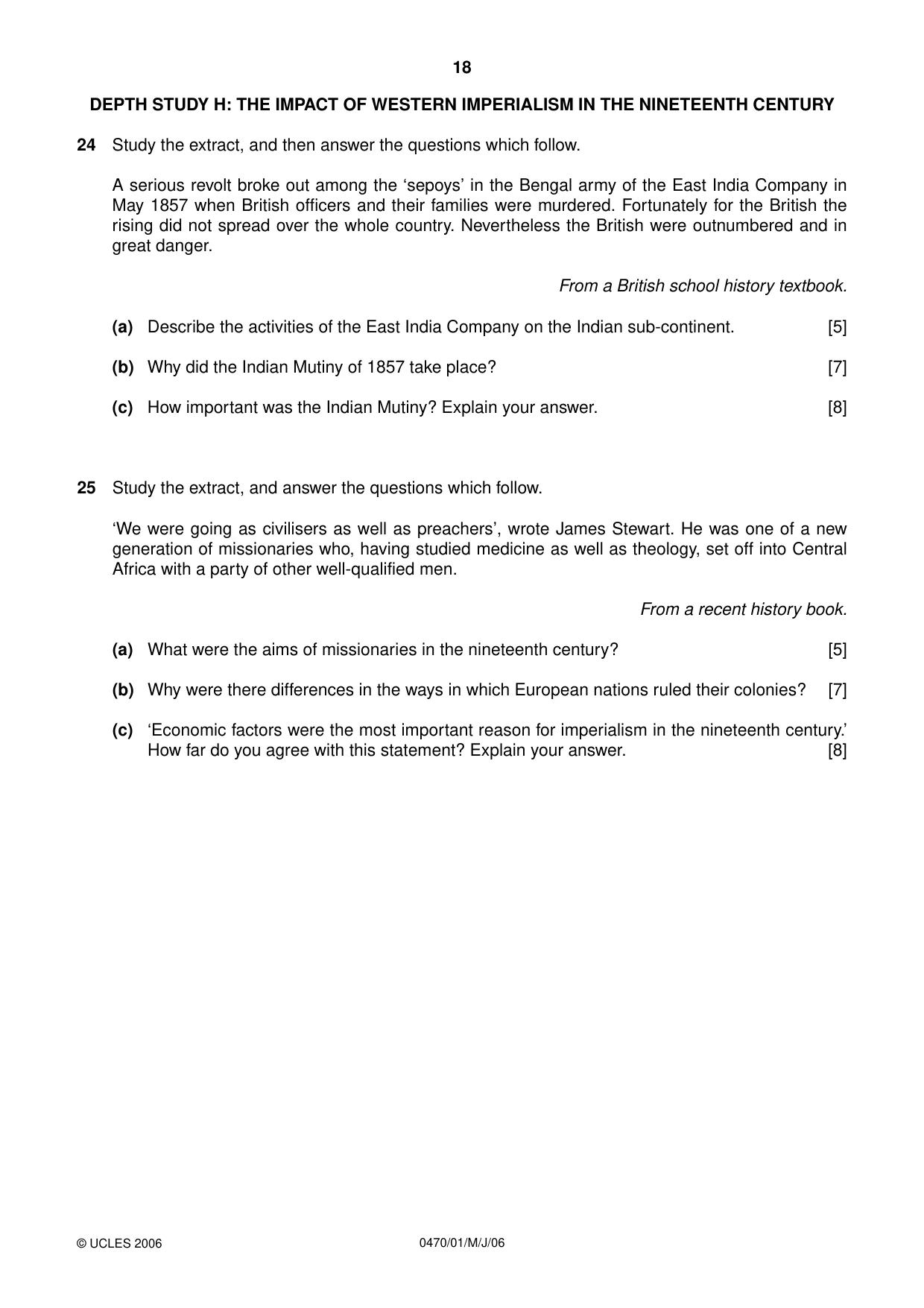 Cambridge IGCSE History 0470 2006 May/June Paper 1 · Variant 1 question paper, page 18 of 20