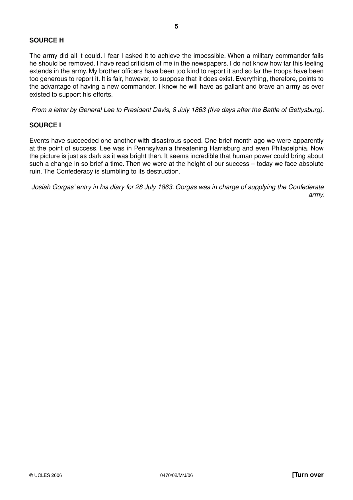 Cambridge IGCSE History 0470 2006 May/June Paper 2 · Variant 1 question paper, page 5 of 12